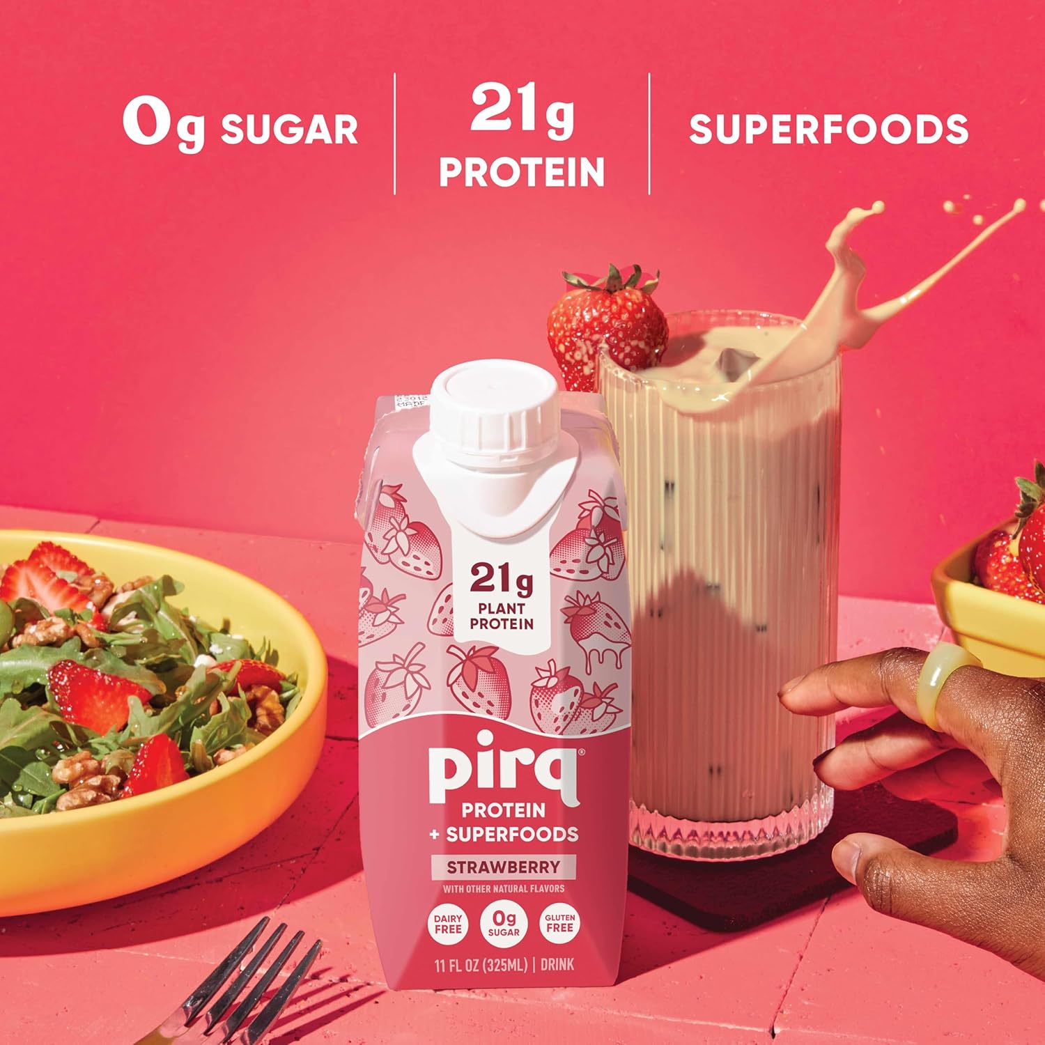 Alternative view of Pirq Plant Based Protein Shake, 21g Vegan Protein, 25 Superfoods, 0g Sugar, Dairy-Free, Gluten-Free, and Soy-Free, (12 Pack)(Strawberry)