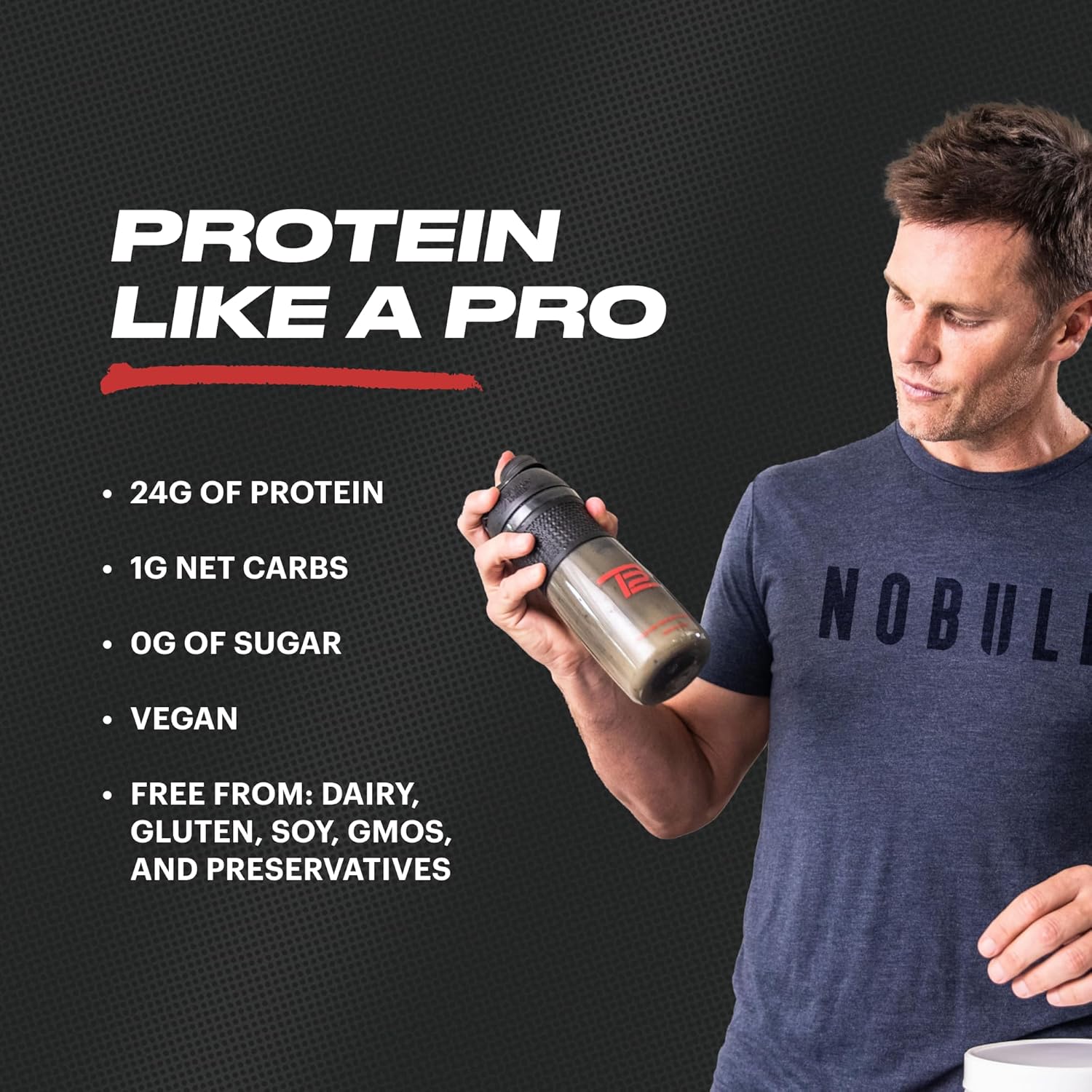 Alternative view of TB12 Plant Based Protein Powder by Tom Brady, 24g of Vegan Pea Protein, Low Sugar, Low Carb, Non-GMO, Meal Replacement, Keto Friendly, Paleo, Sugar Free, Chocolate Flavor (30 Servings/2.25lbs)