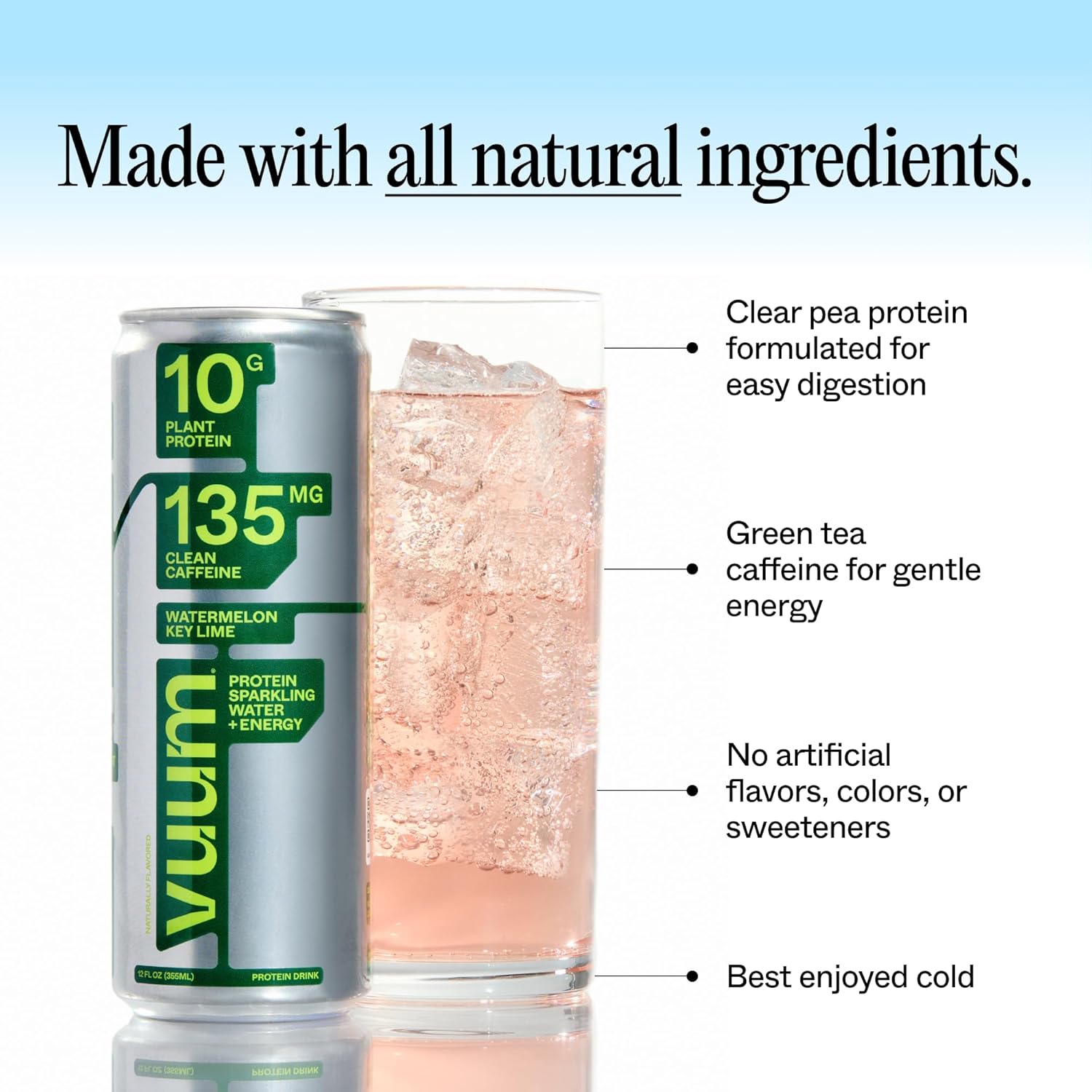 Alternative view of VUUM Sparkling Clear Protein - 10G Plant Protein, Natural Caffeine + Theanine, Sugar Free (Watermelon Key Lime)