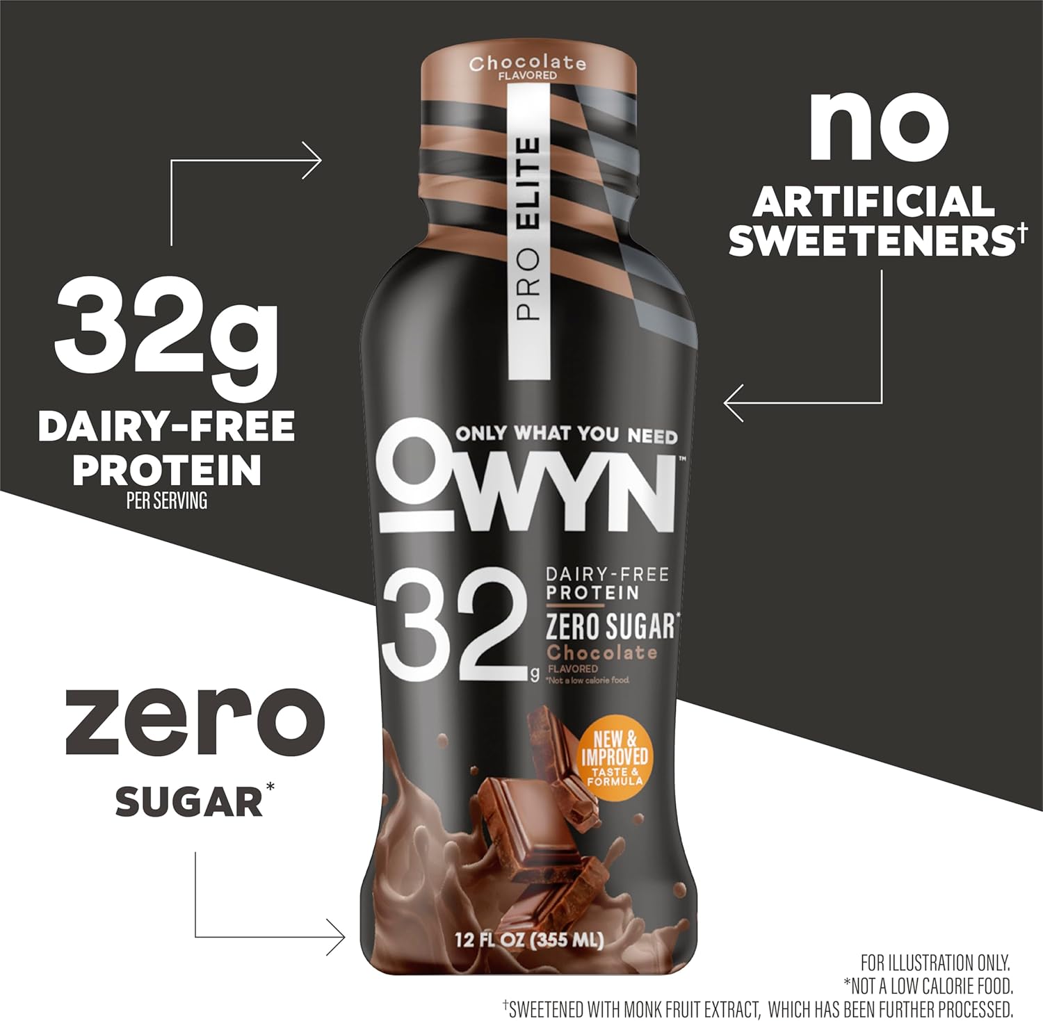 Alternative view of OWYN Only What You Need Pro Elite Vegan High Protein Keto Shake, 32g Protein, 9 Amino Acids, Omega-3, Prebiotics, Superfoods Greens for Workout and Recovery, 0g Net Carbs, Zero Sugar, Chocolate, 12 Fl Oz (Pack of 12)