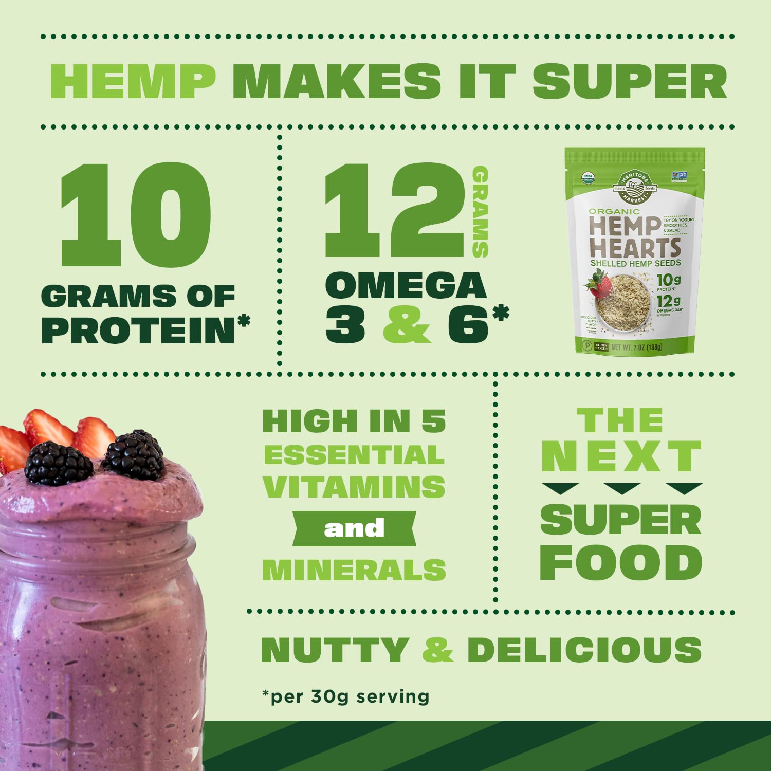 Alternative view of Manitoba Harvest Organic Hemp Hearts, 12oz, 10g Plant Based Protein and 12g Omega 3 & 6 per Srv, Smoothies, yogurt & salad, Non-GMO, Vegan, Keto, Paleo, Gluten Free