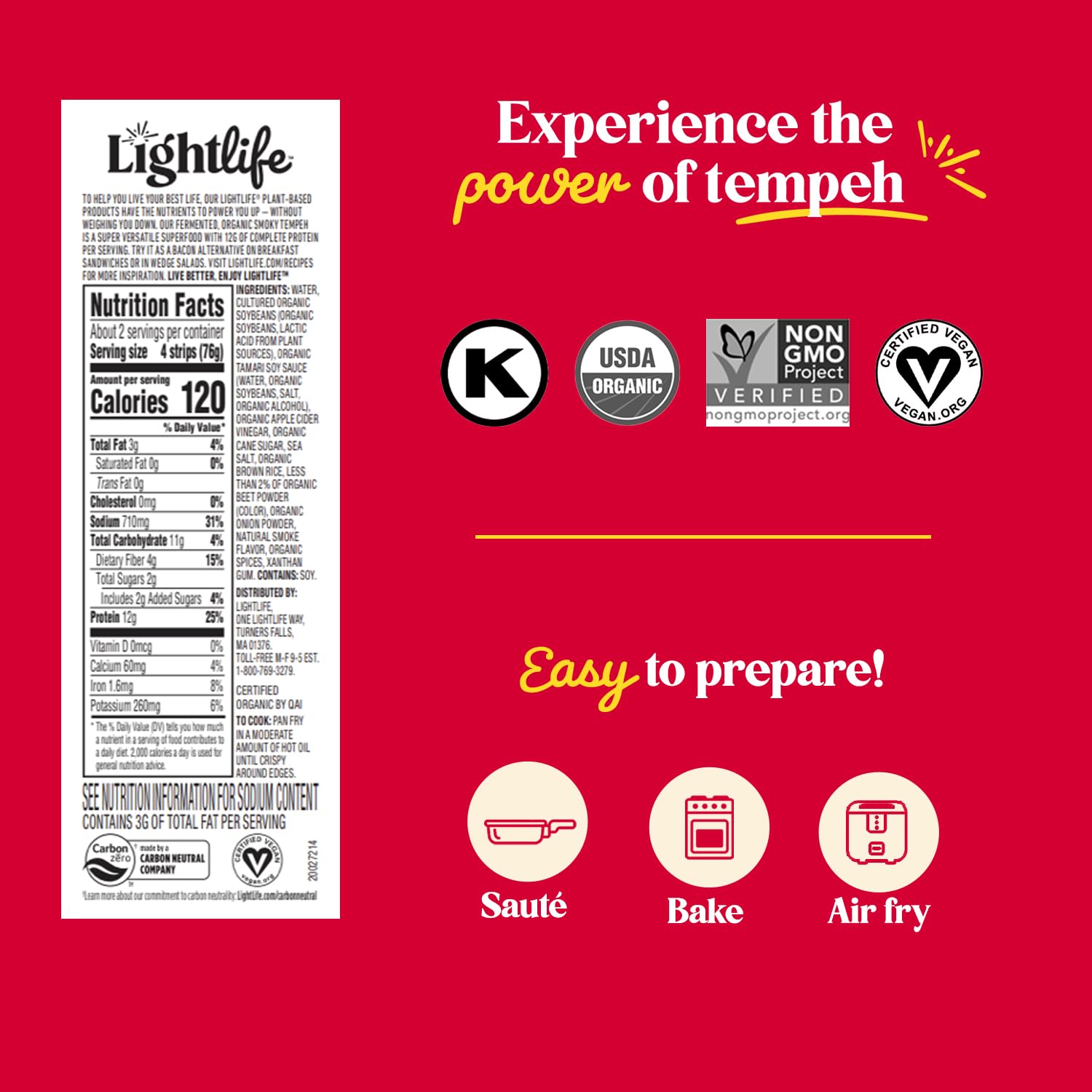 Alternative view of Lightlife Organic Tempeh Smoky Plant-Based Bacon, 6 oz