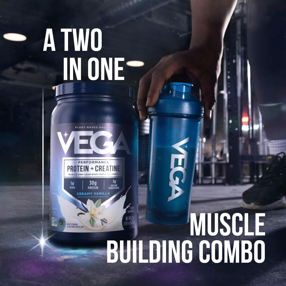 Alternative view of Vega Protein + Creatine - 30g Plant-Based Protein, Vanilla, 20 Servings, 3g Creatine, 5g BCAAs, Vegan, Keto, Gluten Free, Dairy Free, Low Carb, for Muscle Growth & Repair, Drink Mix, 33.9oz