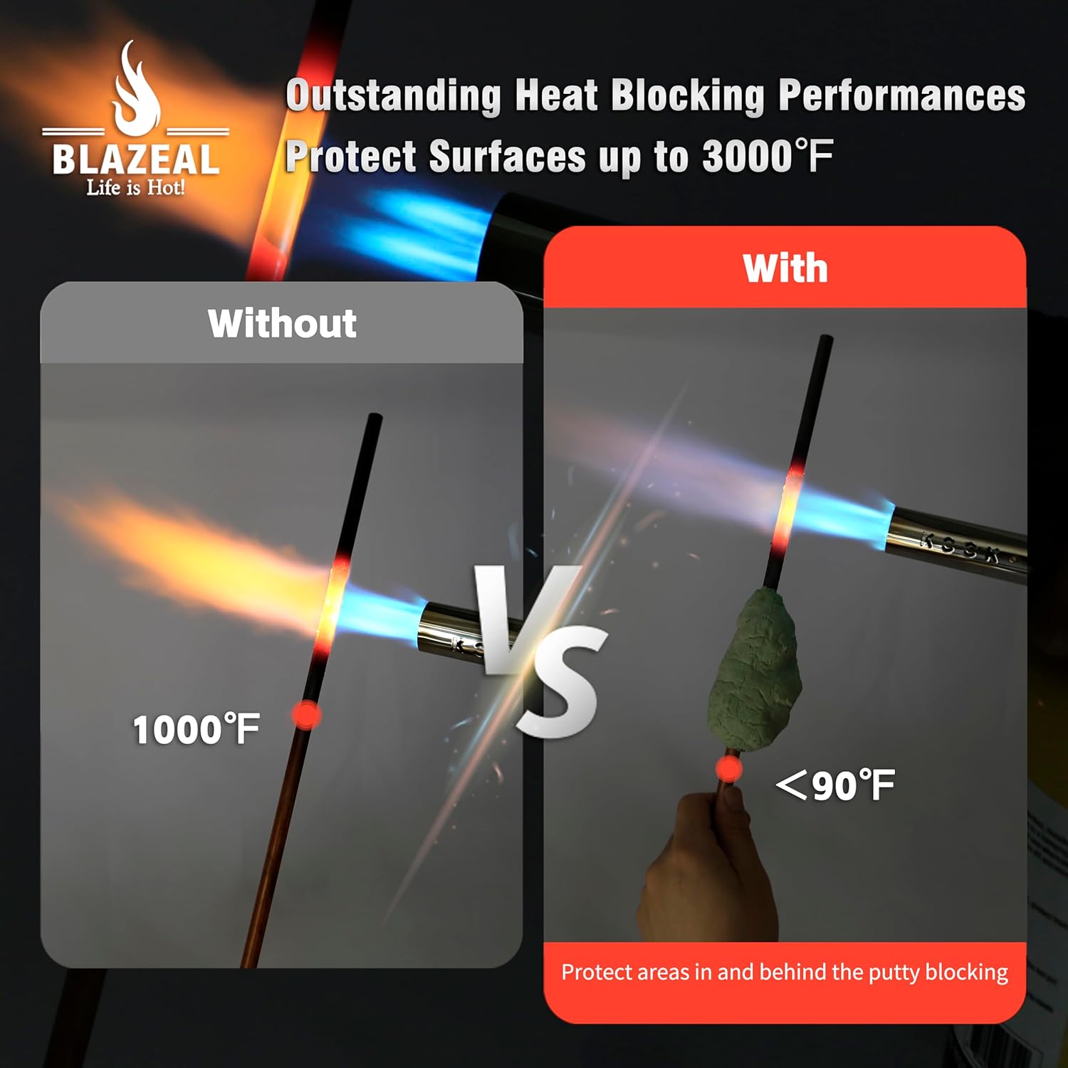 BLAZEAL Heat Blocking Putty,12oz Moldable Heat Barrier Putty for HVAC & Plumbing,Heat Shield Insulation Clay Protect Up to 3000℉,Reusable for 40 Time Thermal Absorbing Putty for Welder Plumber Brazing