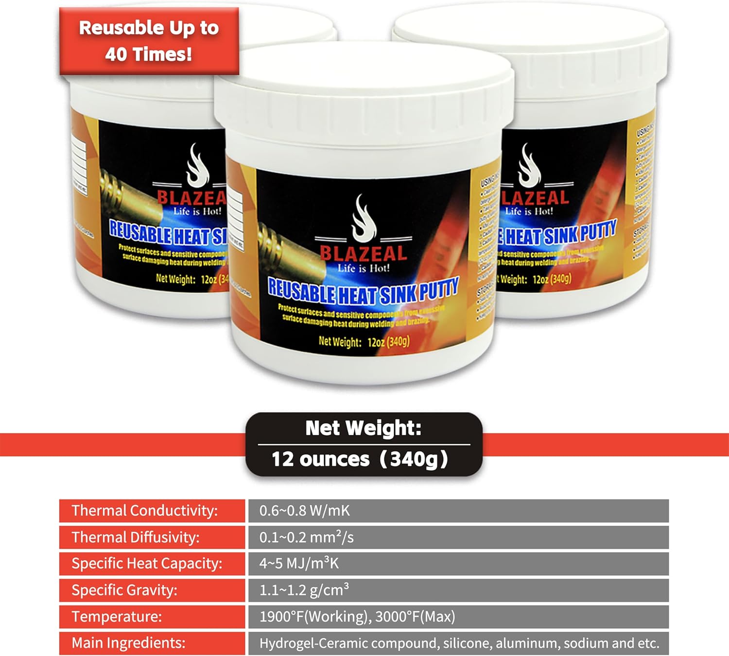 Alternative view of BLAZEAL Heat Blocking Putty,12oz Moldable Heat Barrier Putty for HVAC & Plumbing,Heat Shield Insulation Clay Protect Up to 3000℉,Reusable for 40 Time Thermal Absorbing Putty for Welder Plumber Brazing
