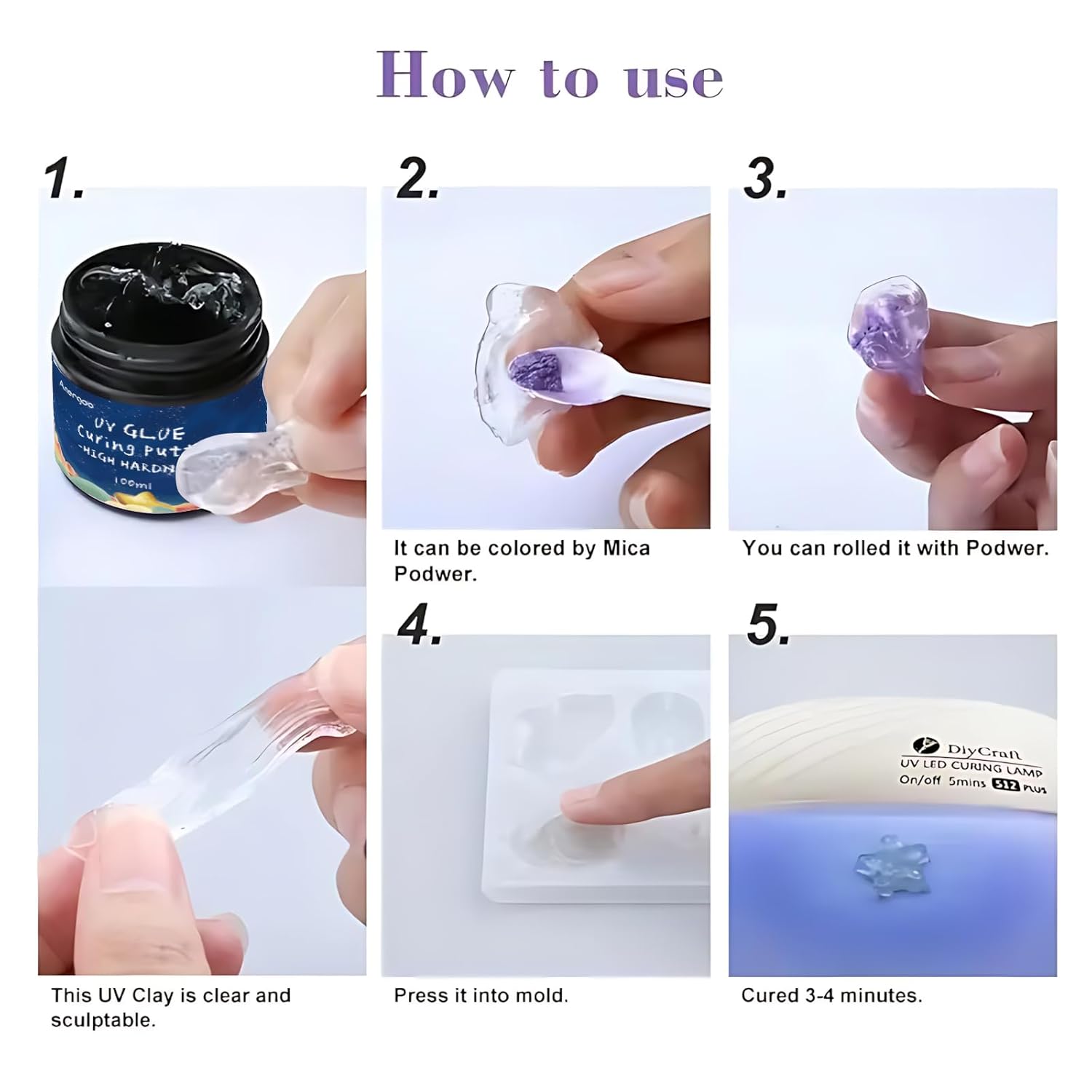 Anergoo UV Light Curing Putty Uv Resin Uv Clay for Model Kit Repairs & Detailing Multi-Purpose Adhesive High Hardness Quick-Curing for Crafts, Repair, Nails, 3D Print Fixes 100g