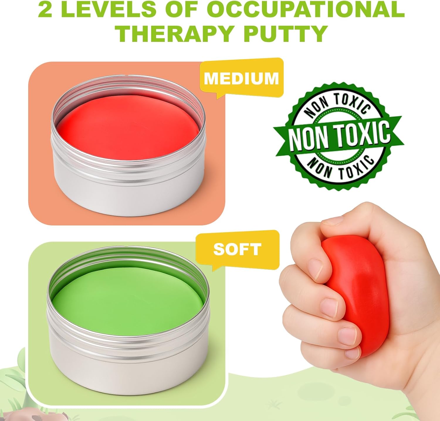 2 Pack Therapy Putty for Kids – Farm & Forest Theme Sensory Putty with Medium and Soft Resistance, Occupational Therapy Putty for Hand Exercises, Fine Motor Skills, Autism Sensory Play