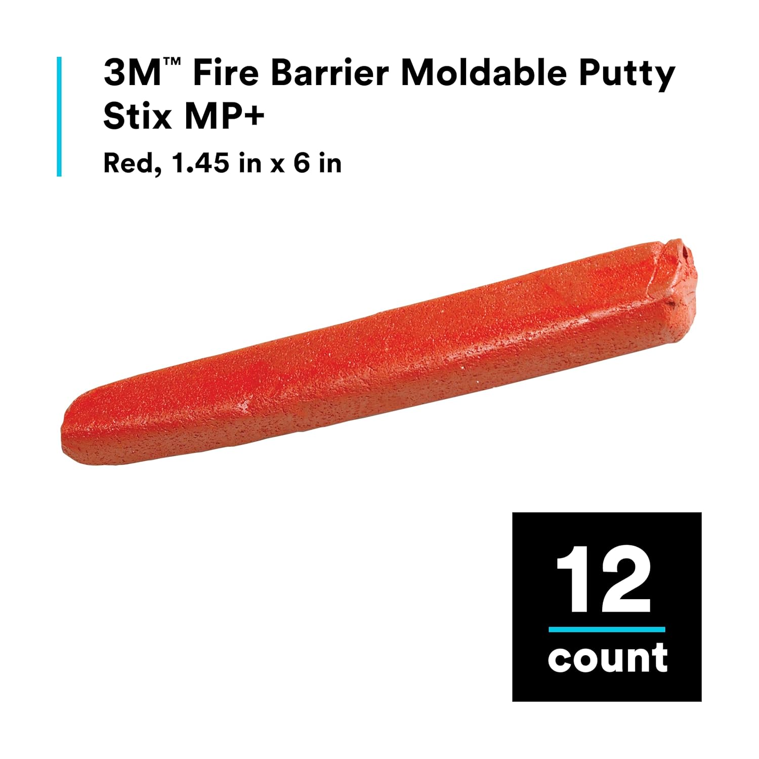 3M Fire Barrier Moldable Putty Stix MP+, Red Color, One-Part, Re-Enterable, Intumescent, 1.45 in x 6 in