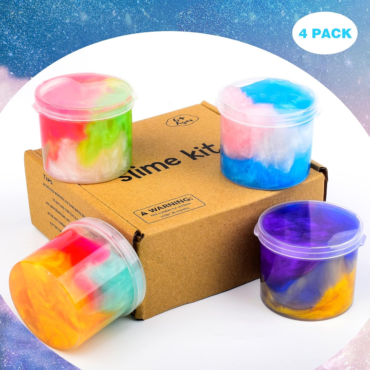 4 Pack Galaxy Slime Kit,Party Favors for Kids, Non Sticky,Wet,Stress & Anxiety Relief,Slime Bulk for Boys Girl,Cute Stuffers,Super Soft Sludge Toy - Image 4