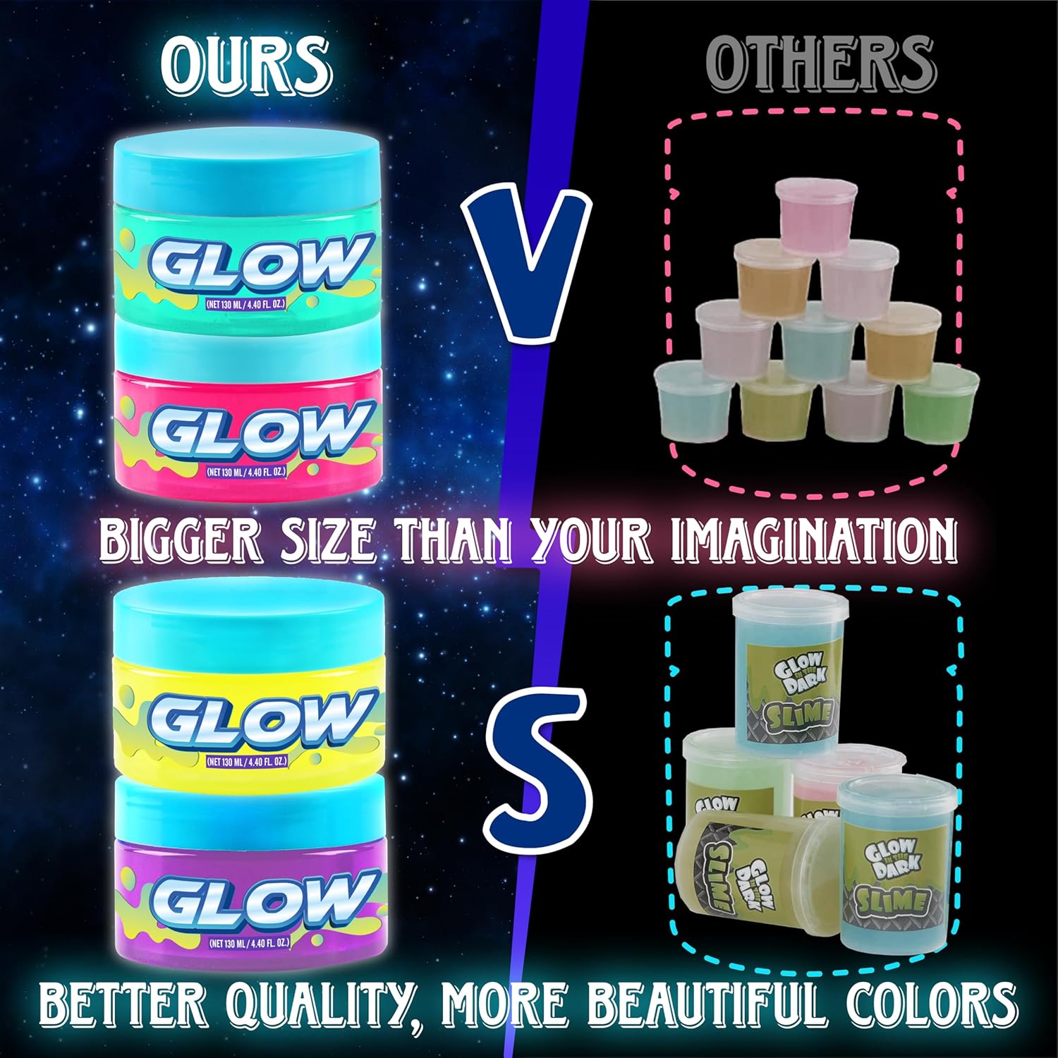 35.16 FL OZ Glow in The Dark Slime for Kids 6+, FunKidz 1040 ML Large Slime 8 Packs Neon Colors Slime Kit Green Blue Pink Yellow Gift for Boys Girls Birthday Party