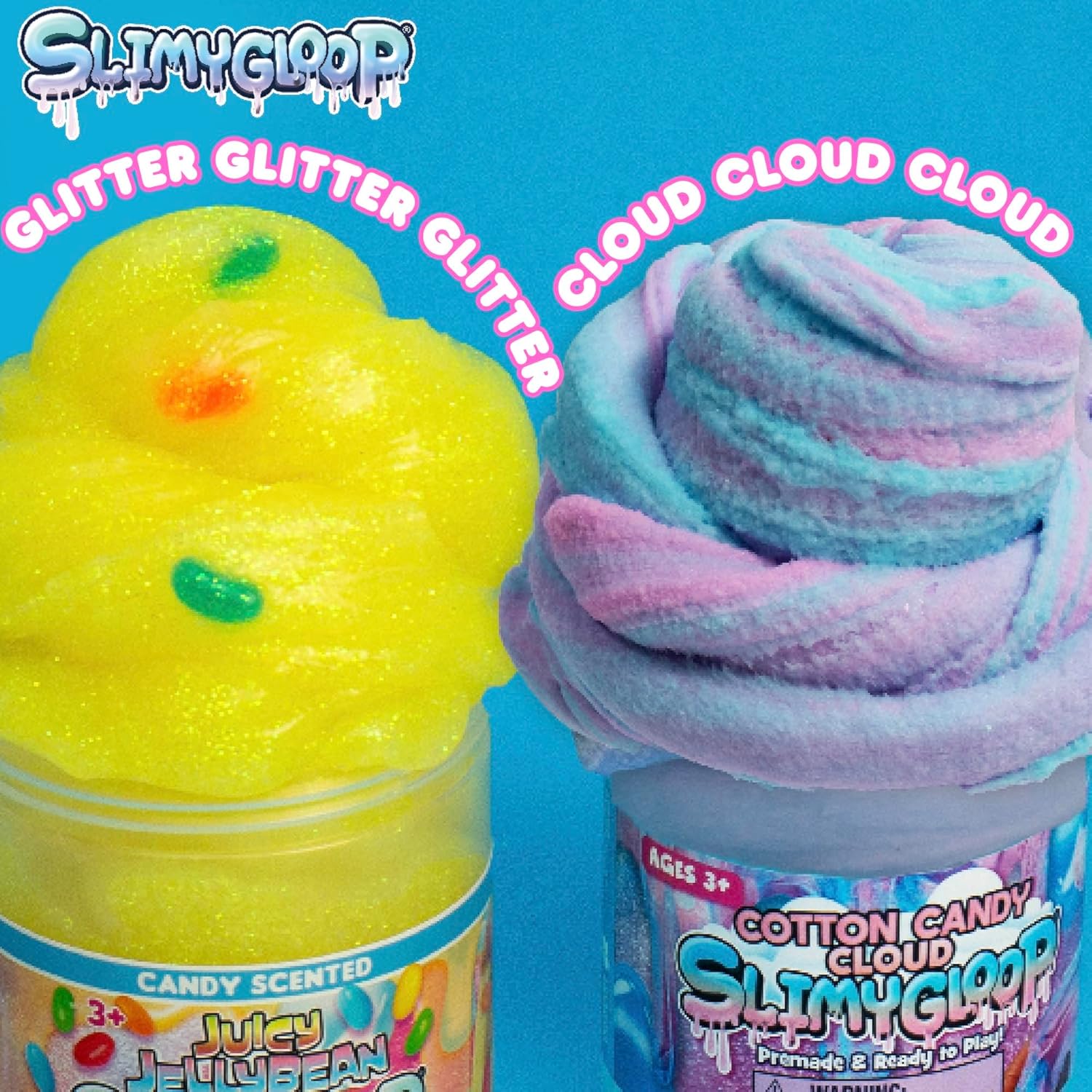 SLIMYGLOOP Sweet Treat Slime Bundle, 2-Pack Scented Slimes, Fluffy Vanilla Cloud Slime and Candy-Scented Glitter Slime for Kids, Slime Party Favors for Kids 8-12, Slime Kit for Girls Ages 8-12 - Image 3
