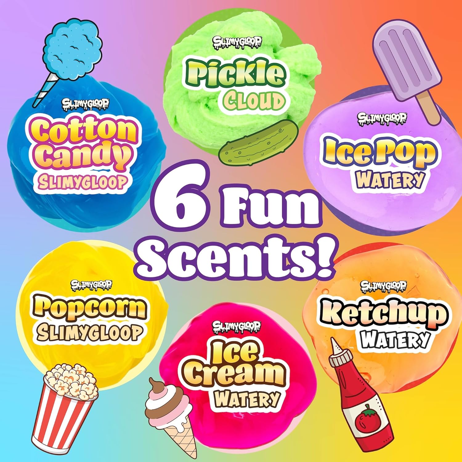 Alternative view of Slimygloop Foodie Box Set - 6-Pack Scented Slimes, Fluffy Cloud, Glitter, Water, Fun Add Ins - Kids Party Favors, Goodie Bags, Bulk Food-Themed Slime