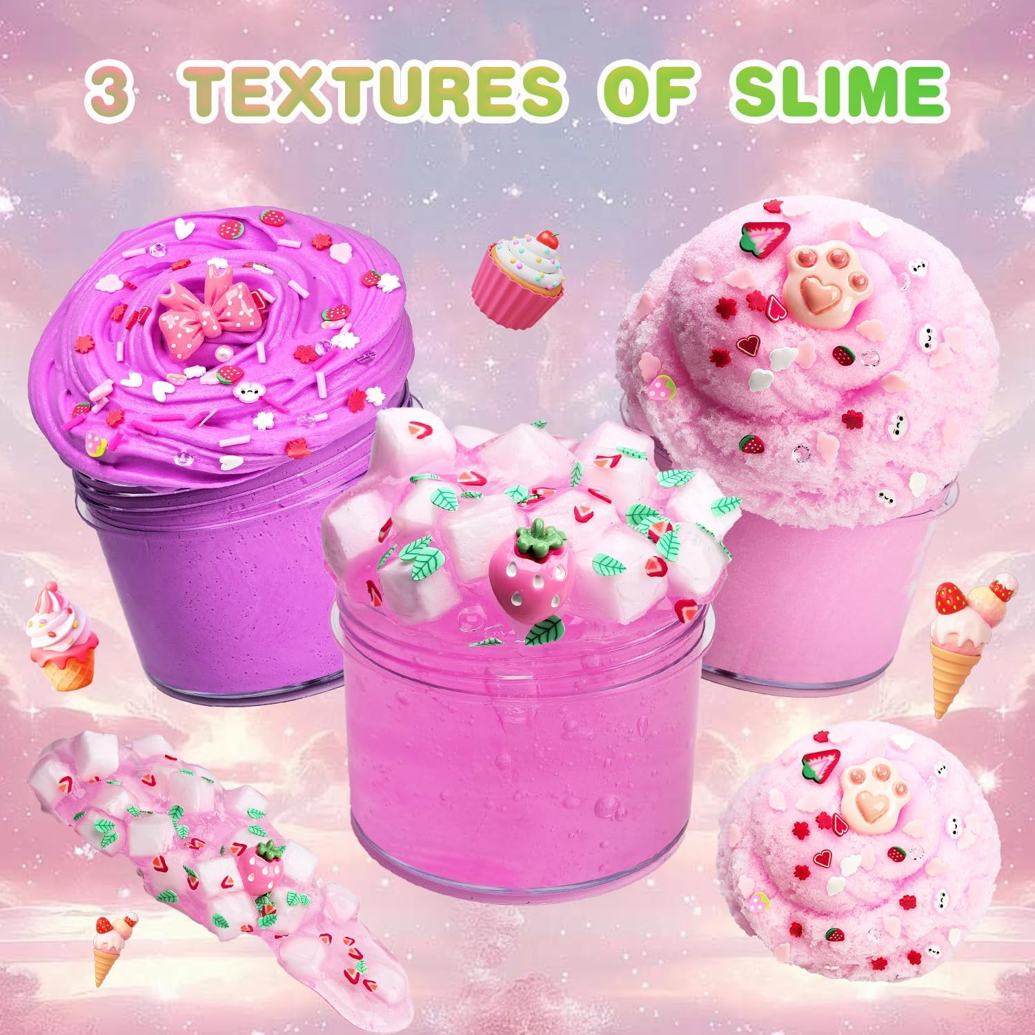 Sunool 8 Packs Mixed Cloud Galaxy Butter Slime Kit, Non Sticky, Super Soft Sludge Toy, Birthday Gifts, Party Favor for Girls & Boys - Image 3