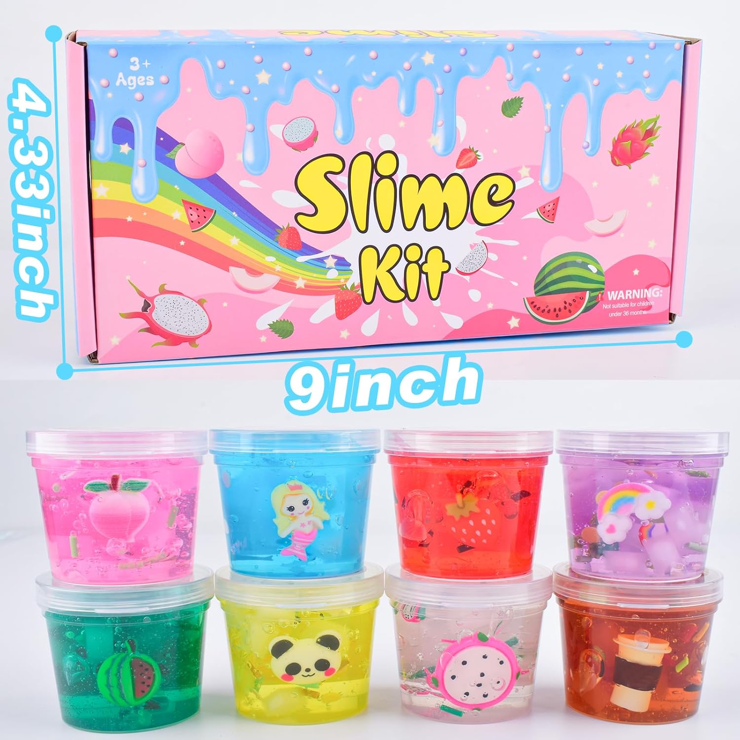 8 Pack Jelly Cube Clear Slime Kit, Crunchy Slime with Peach, Strawberry and Watermelon Charms, Super Soft and Non-Sticky, Stress Relief Toy, Party Favors for Girl Boys 4 5 6 7 8 9 10 11 12