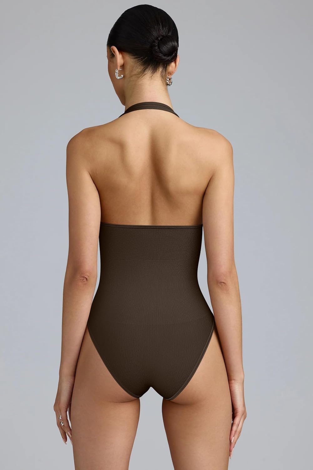 OQQ Women Halter Neck Bodysuits 2 Pack Sleeveless Shapewear One Piece Leotard Shirt Going Out Tops - Image 3