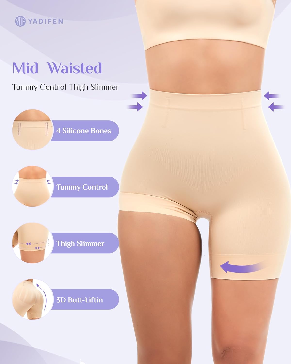 Alternative view of YADIFEN Shapewear for Women Tummy Control, Mid Waist Body Shaper Shorts Butt Lifting Seamless Shapewear Under Dresses