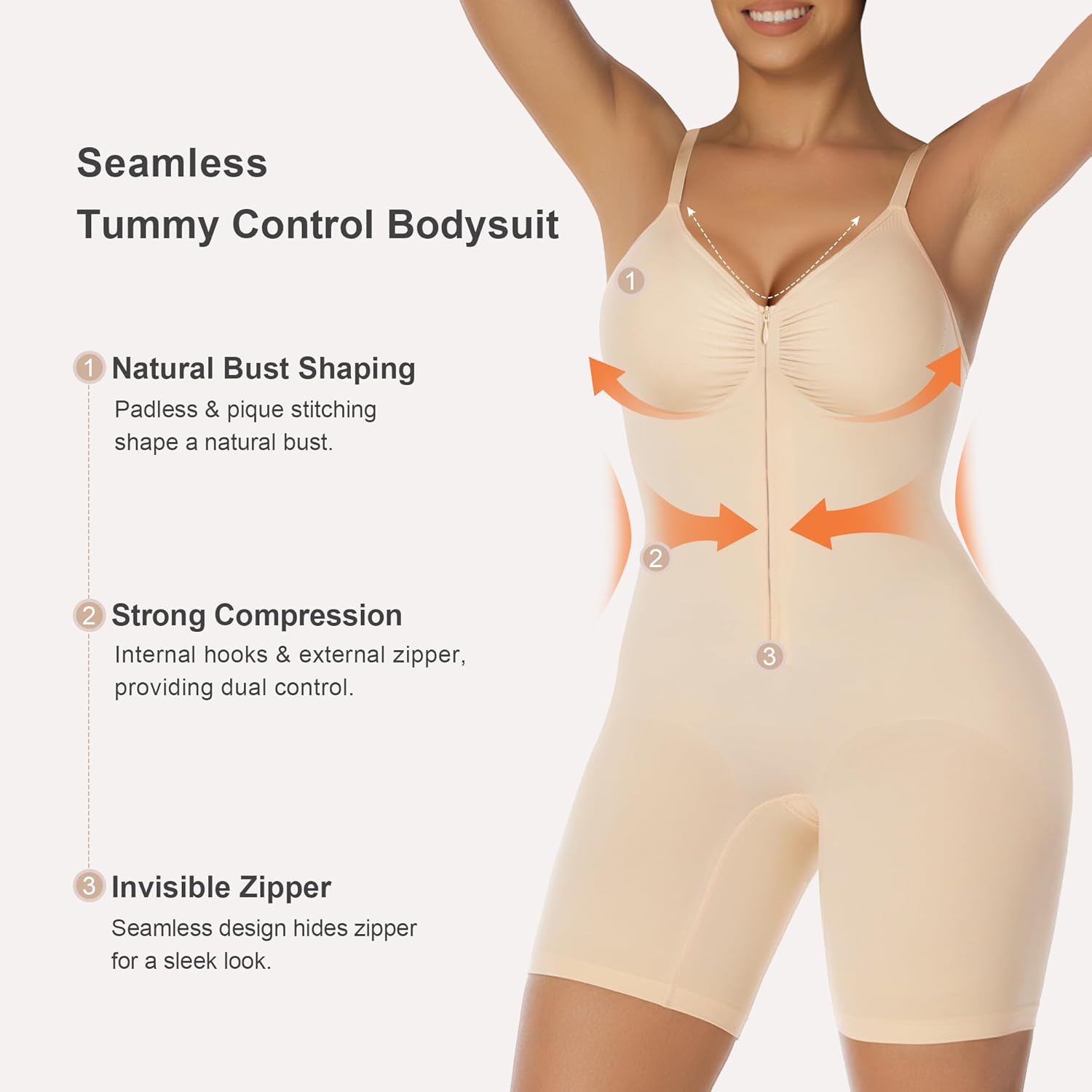 Alternative view of SHAPERX Women's Shapewear Bodysuit Tummy Control Seamless Zip-Up Body Shaper Waist Snatched Body Suit