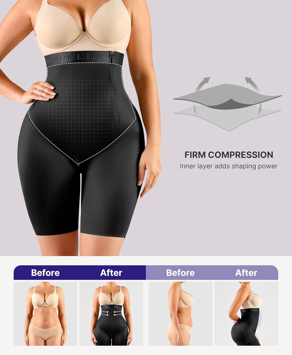 Alternative view of SHAPELLX Shapewear for Women Tummy Control Faja Body Shaper Butt Lifting High Waisted Shorts Thigh Slimmer Bodysuit