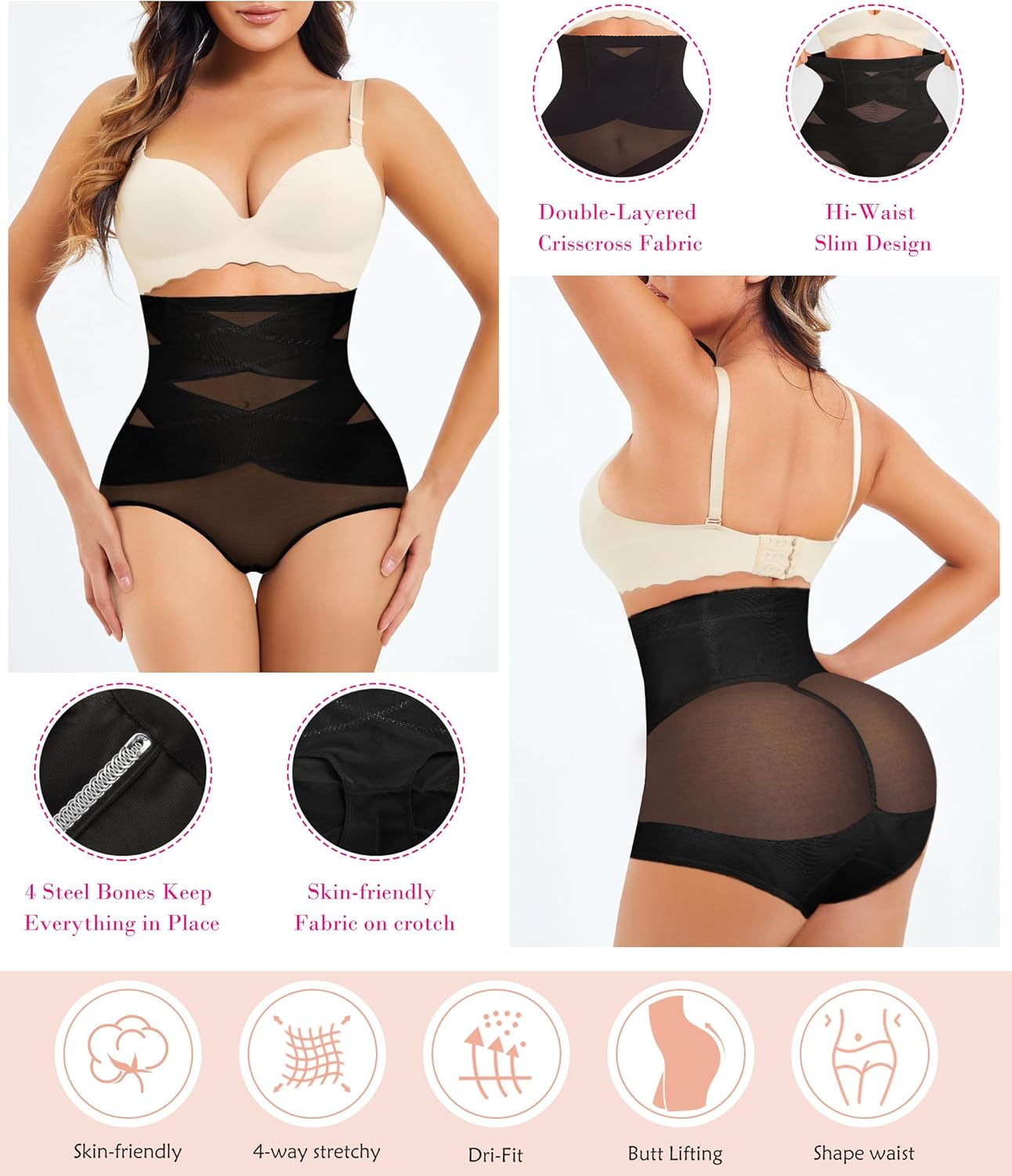 Nebility Womens' Tummy Control High Waist Trainer Body Shaper