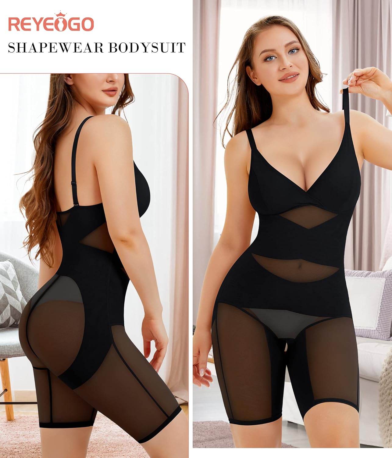 Alternative view of REYEOGO Bodysuit Shapewear for Women Tummy Control Butt Lifter Full Body Shaper Thigh Slimmer Faja V-Neck Jumpsuit Body Suit