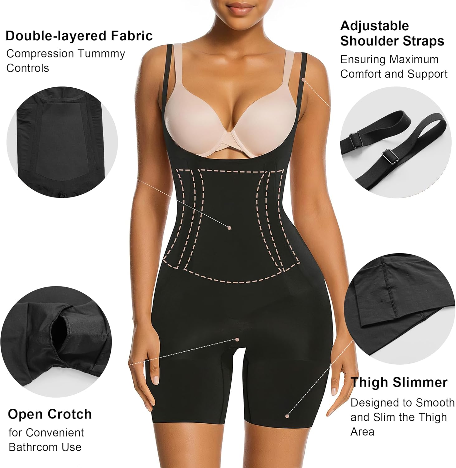Alternative view of SHAPERX Shapewear for Women Tummy Control Open Bust Thigh Slimmer Body Shaper