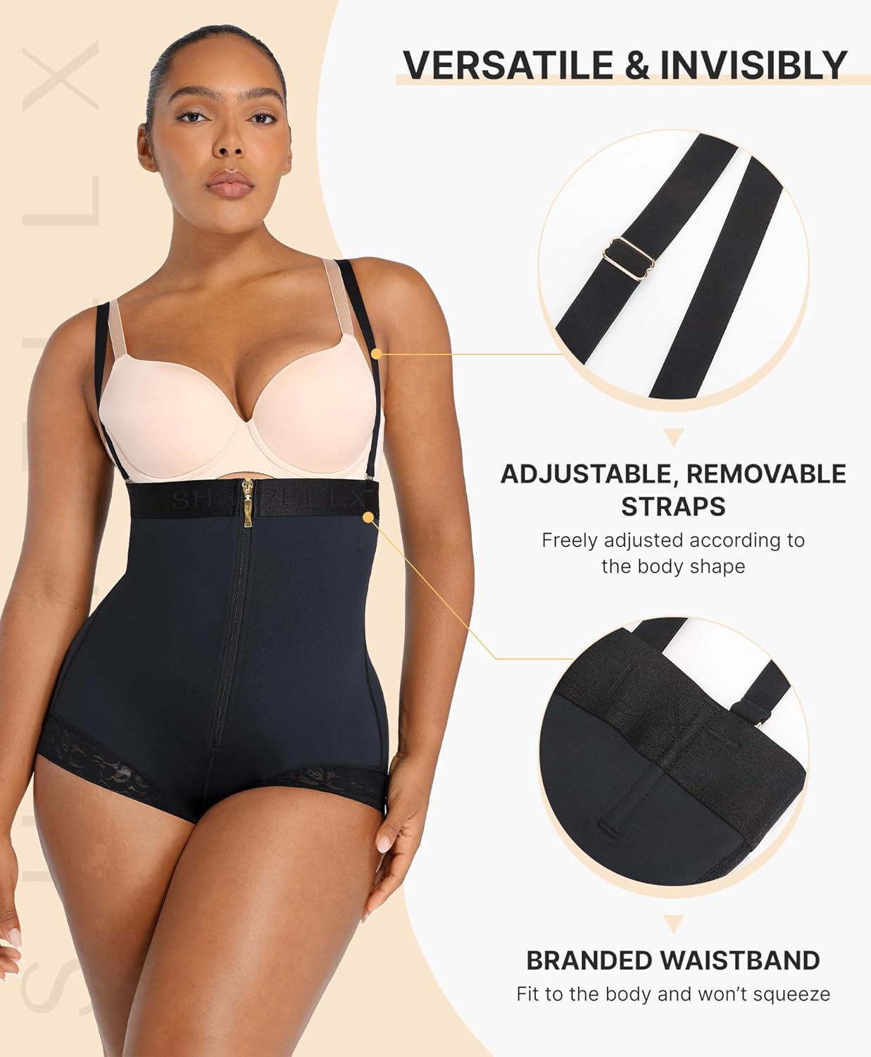 Alternative view of SHAPELLX Fajas Colombianas Shapewear for Women Tummy Control Postpartum Body Shaper Butt Lifting Open Bust Bodysuit
