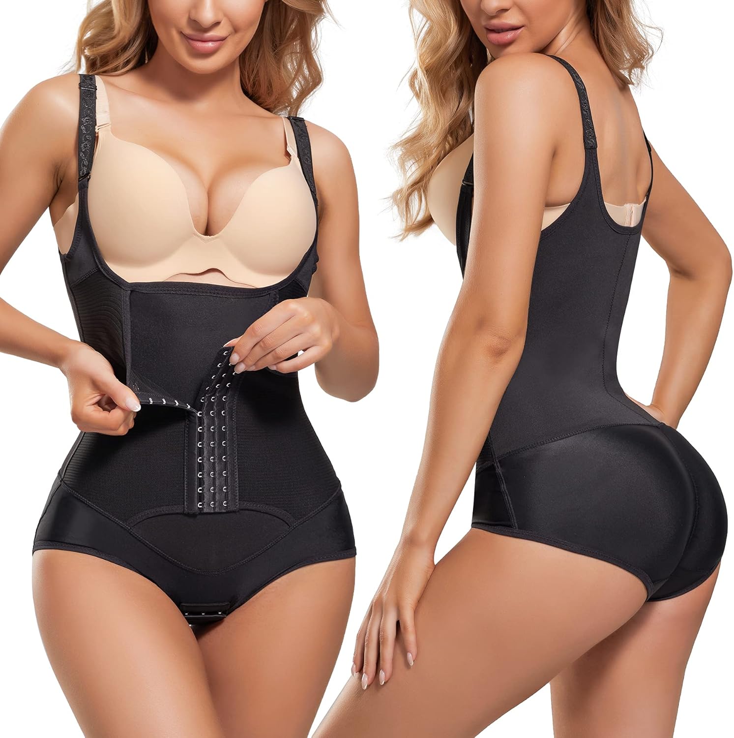 REYEOGO Waist Trainer for Women Shapewear Bodysuits Firm Body Shaper Butt Tummy Control Faja Colombiana Open Bust Corset