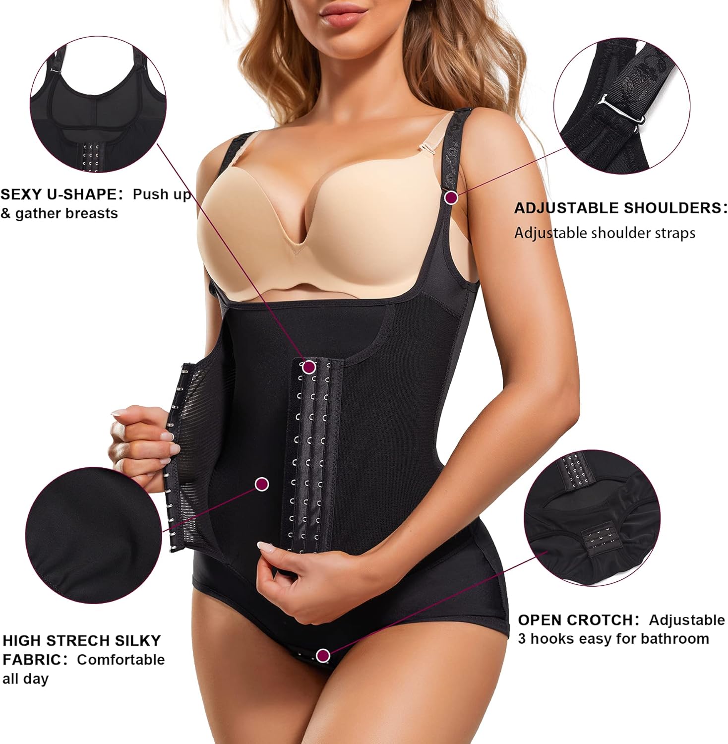 Alternative view of REYEOGO Waist Trainer for Women Shapewear Bodysuits Firm Body Shaper Butt Tummy Control Faja Colombiana Open Bust Corset