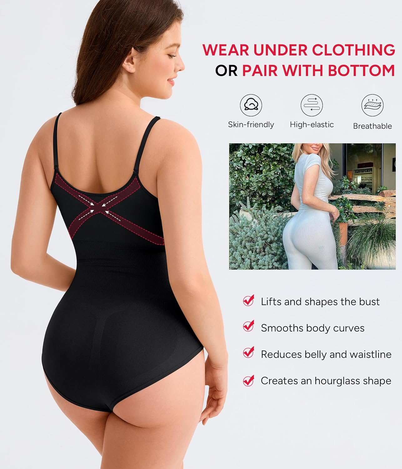 Nebility Shapewear for Women Tummy Control Shapewear Bodysuits Seamless Body Shaper Waist Trainer Body Suit