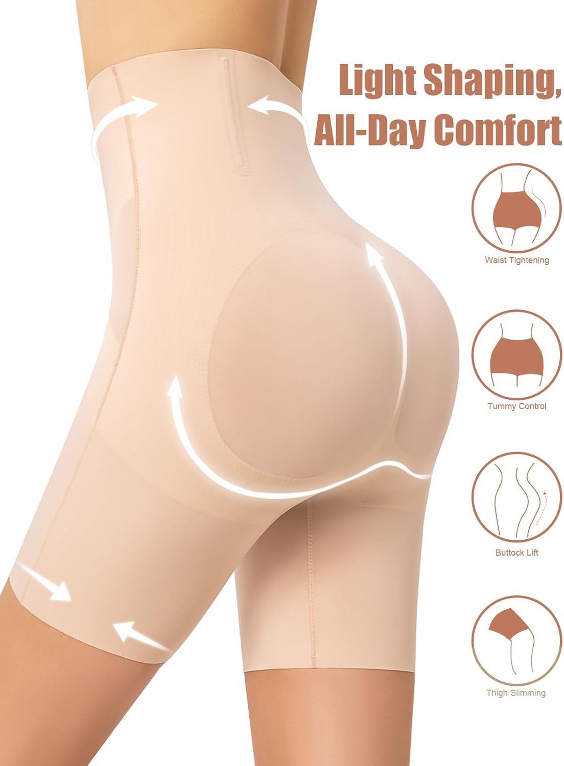 FluxFloe Shapewear for Women, Light Shaping Tummy Control High-Waisted ShortsSeamless, No-Roll Waist, Breathable