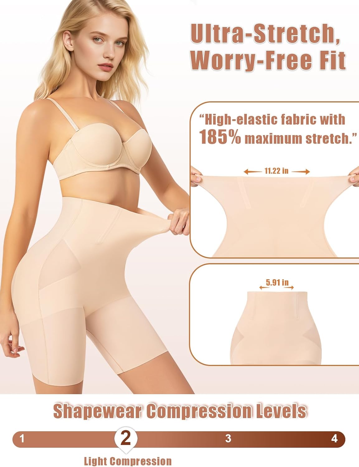 Alternative view of FluxFloe Shapewear for Women, Light Shaping Tummy Control High-Waisted ShortsSeamless, No-Roll Waist, Breathable