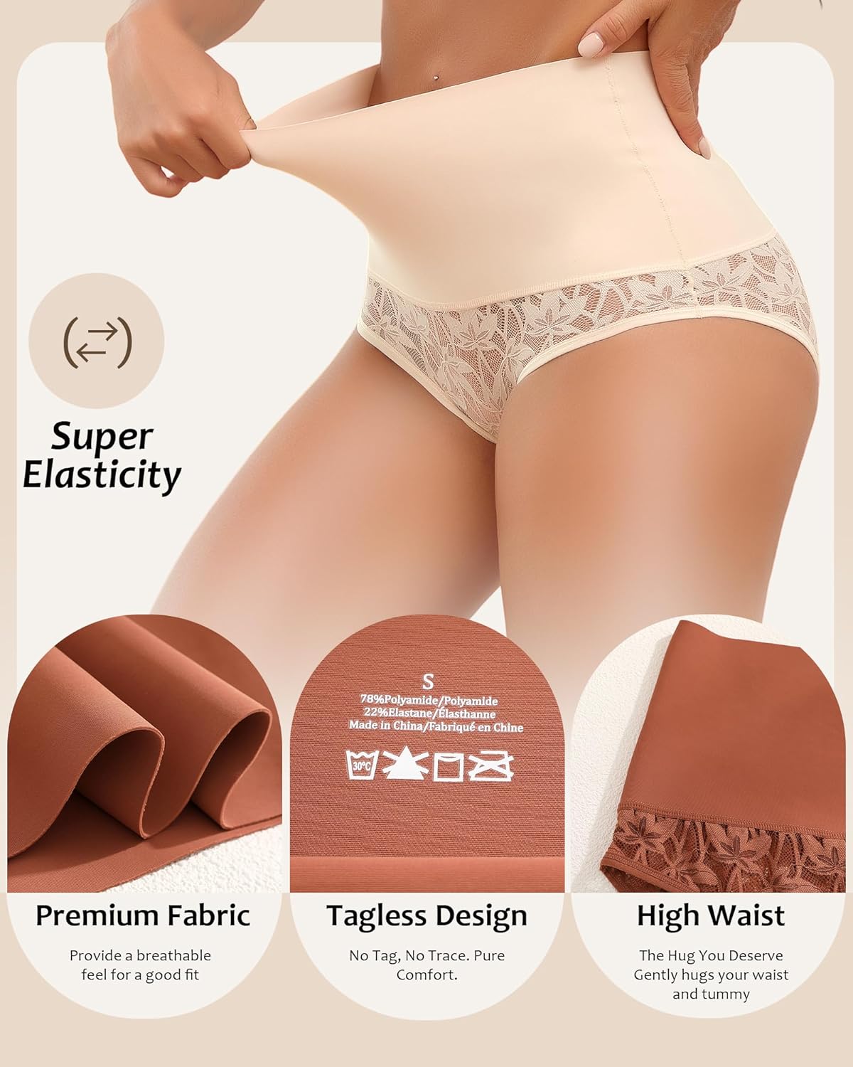 QDWQDW Shapewear for Women Tummy Control High Waisted Seamless Womens Underwear 4-Pack Sexy Lace Plus Size Panties