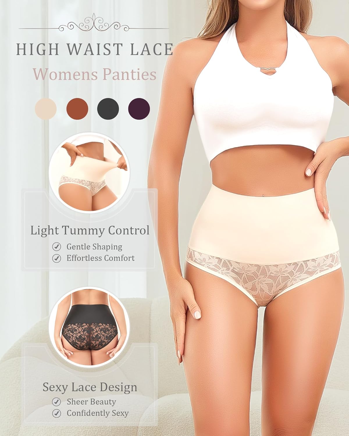 Alternative view of QDWQDW Shapewear for Women Tummy Control High Waisted Seamless Womens Underwear 4-Pack Sexy Lace Plus Size Panties