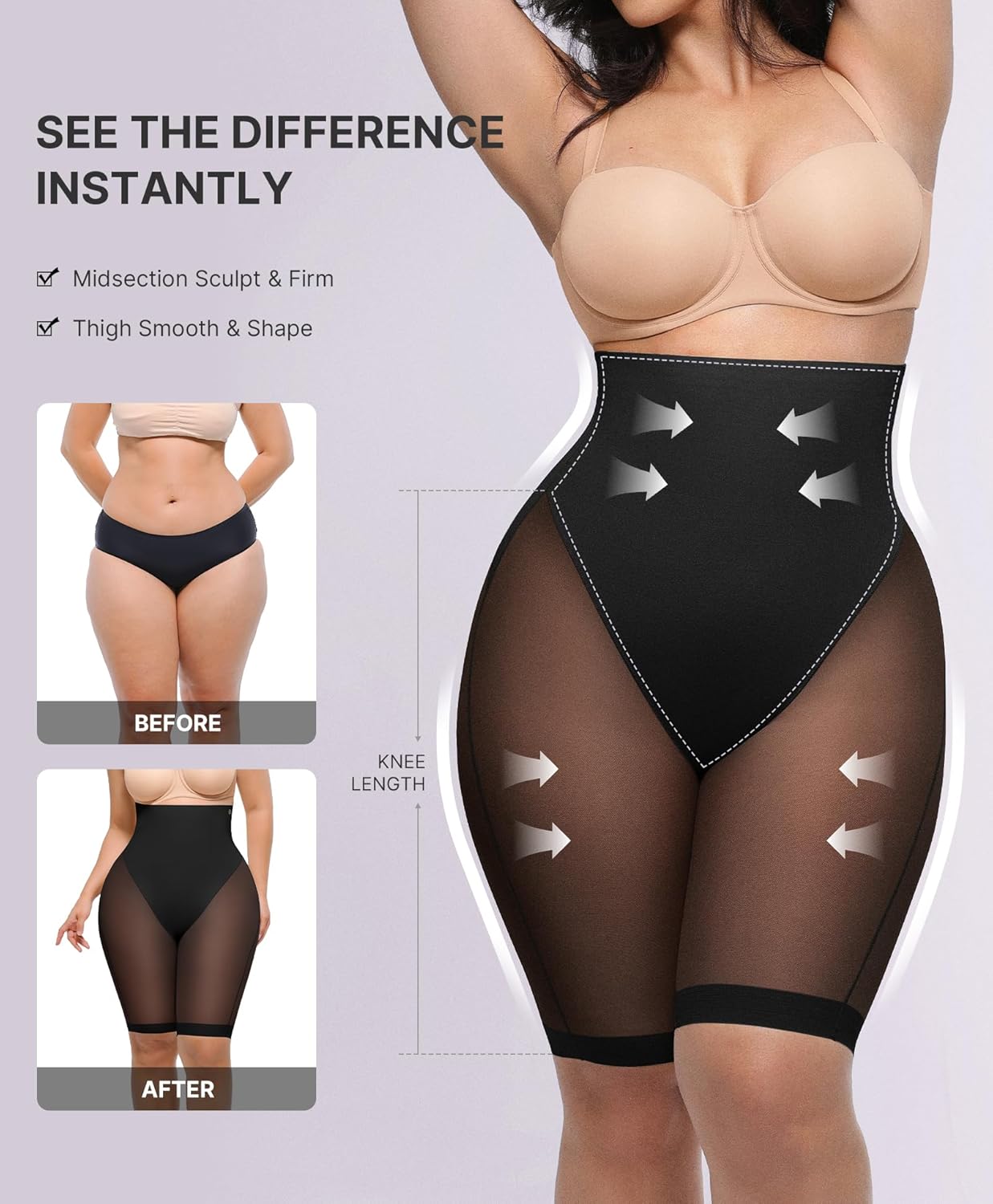 Alternative view of SHAPELLX Butt Lifting Shapewear for Women Tummy Control Body Shaper Faja Shorts High Waisted Girdle Mesh Compression Panties