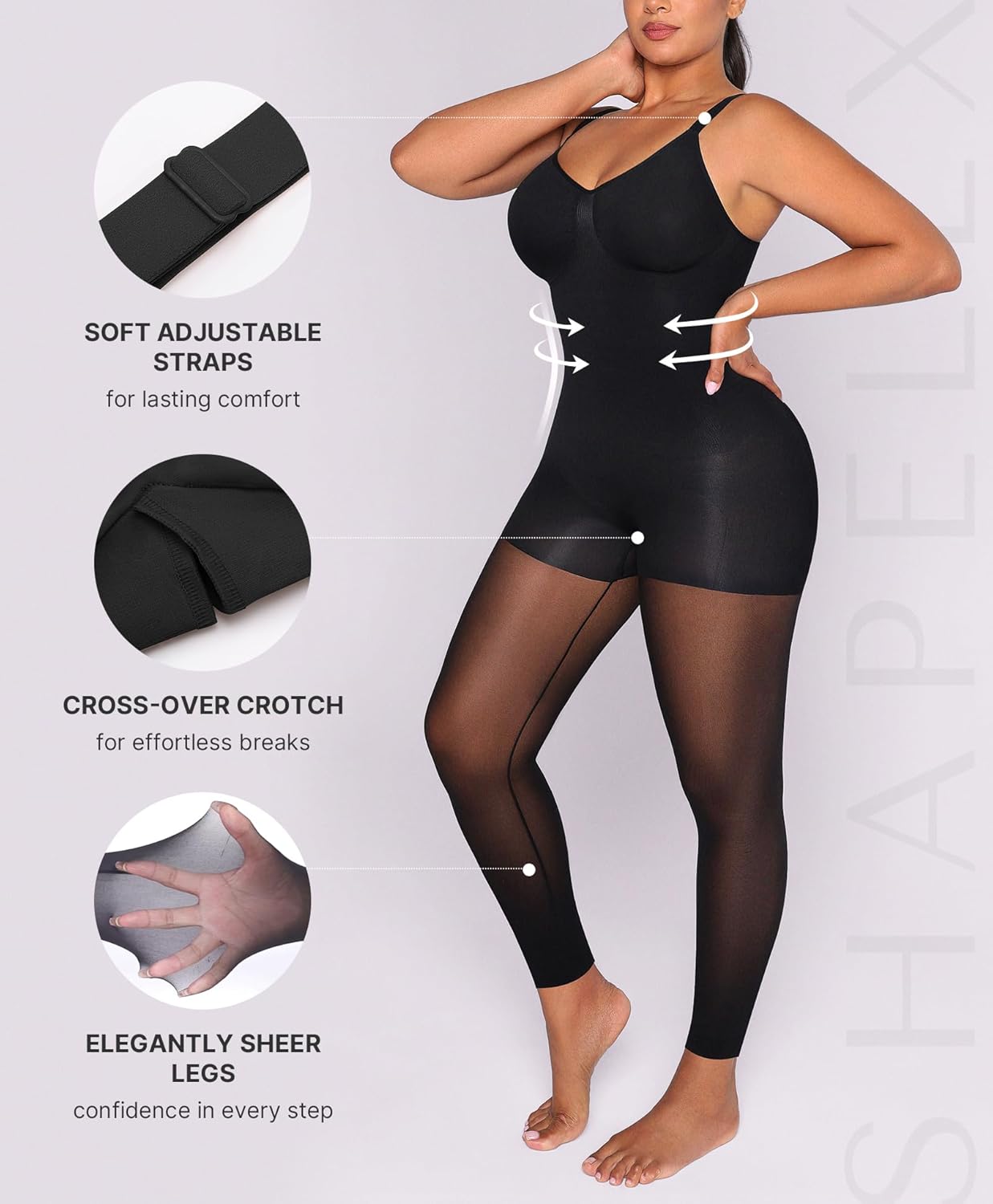 SHAPELLX Full Body Shapewear for Women Tummy Control Sheer Footless Pantyhose Compression Tights Body Shaper Bodysuit