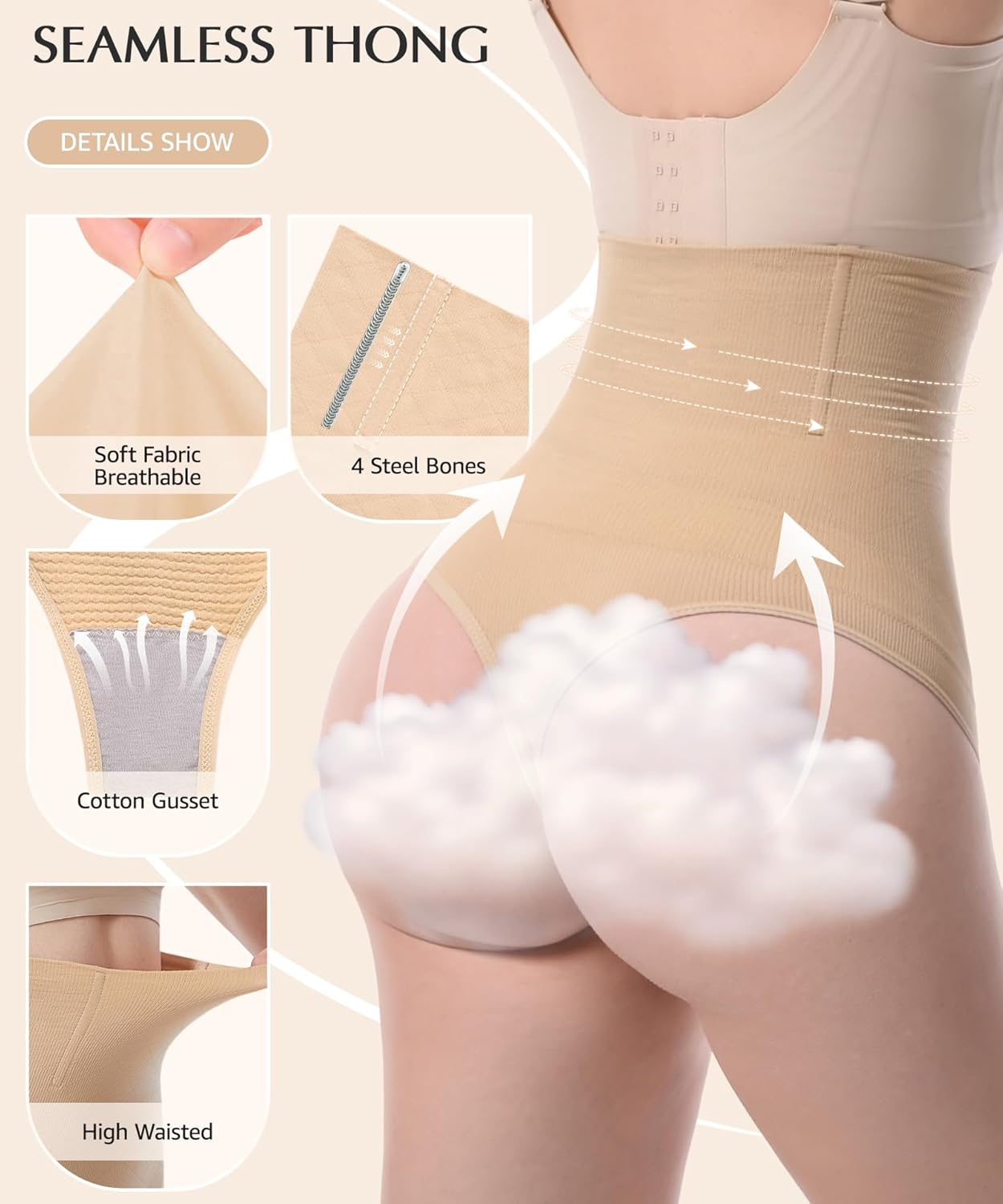 Alternative view of Sayiluxx Tummy Control Thong Shapewear for Women High Waist Shaping Underwear Stay-Put Seamless Body Shaper Panties Girdle