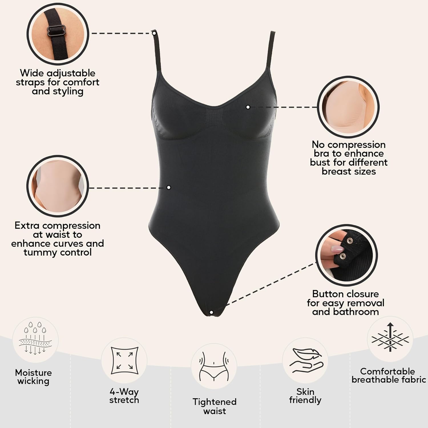 Alternative view of herslims Shapewear Tummy Control Bodysuit Thong or Brief: Sculpting Shaper Tank Top Bodysuits & Snatched Waist Body Suit