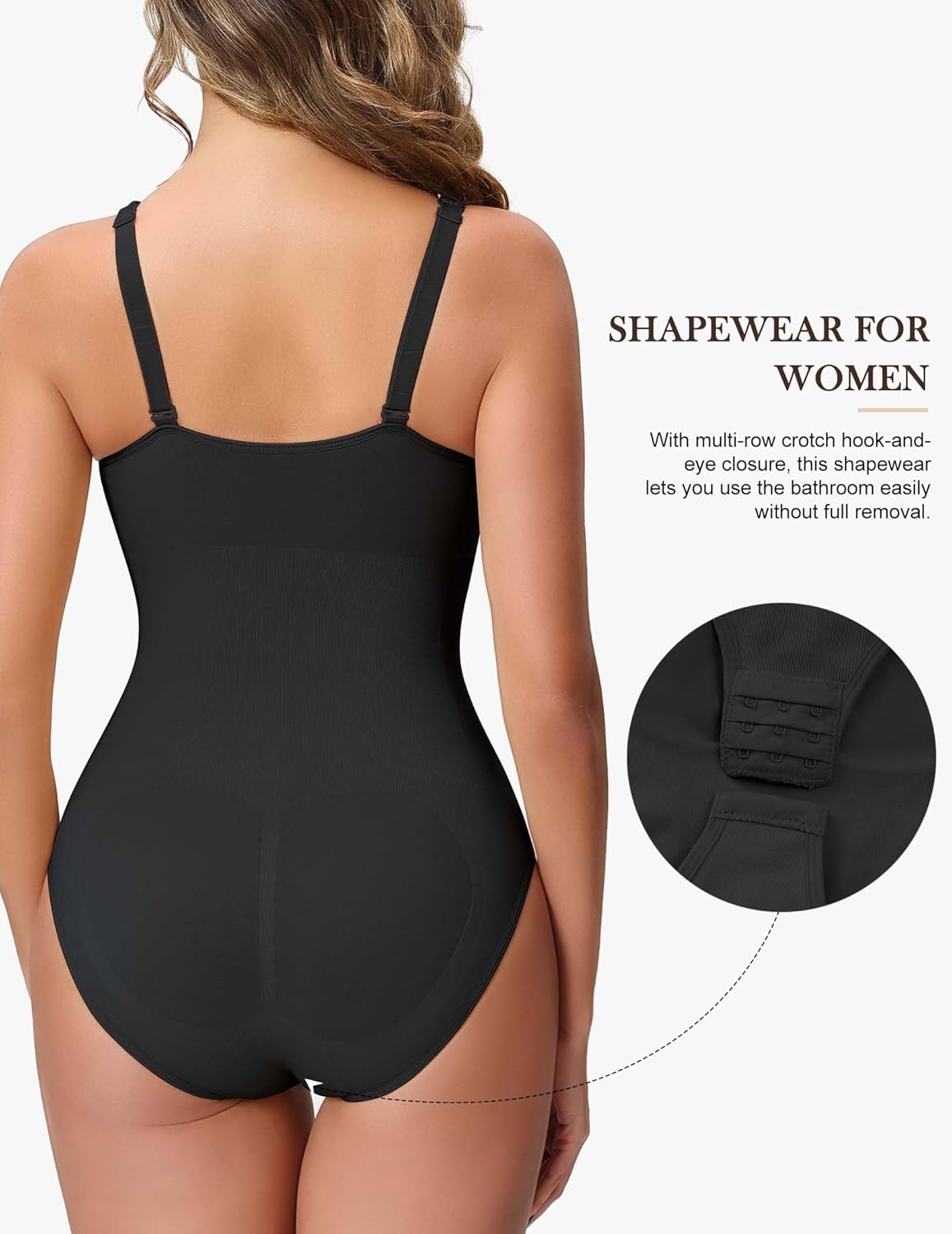 ANNZHIBRA Seamless Shapewear Bodysuit for Women, V Neck Halter Brief with Built-in Bra, Tummy Control Body Shaper