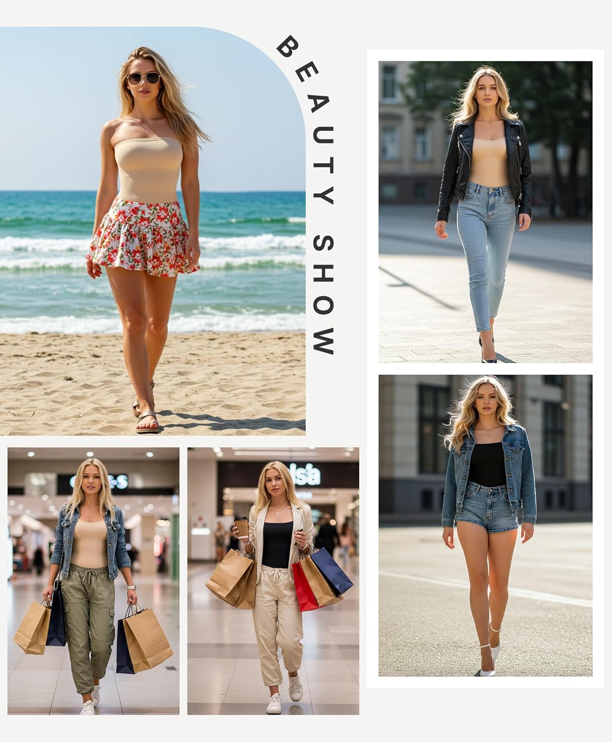 SHAPELLX Women's Shapewear Bodysuits Tummy Control Butt Lifter Body Shaper Strapless Seamless Mid Thigh Jumpsuit Tops