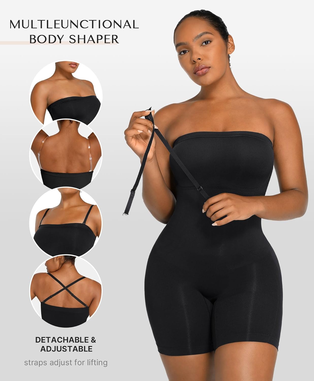 Alternative view of SHAPELLX Women's Shapewear Bodysuits Tummy Control Butt Lifter Body Shaper Strapless Seamless Mid Thigh Jumpsuit Tops