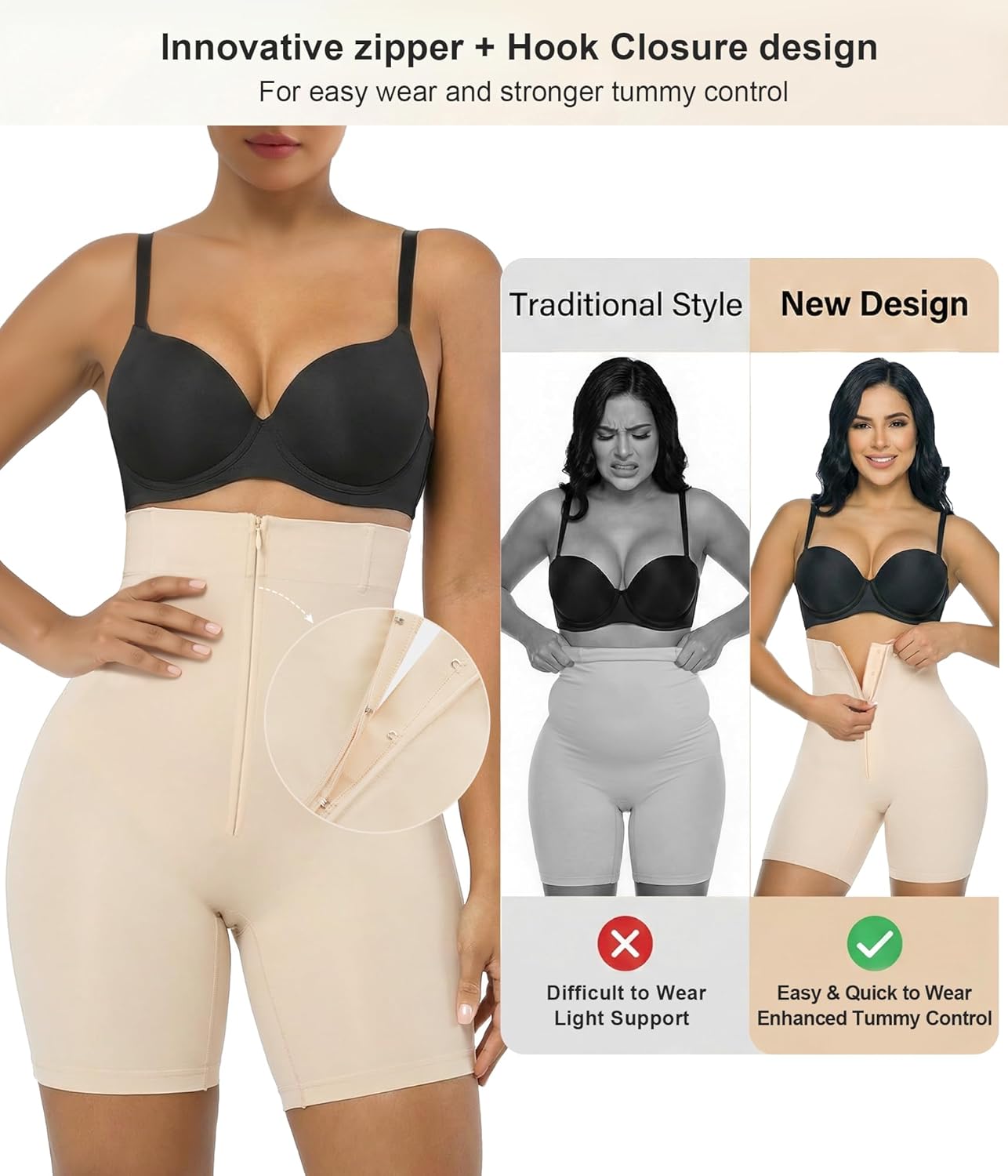 Alternative view of SHAPERX High-Waisted Tummy Control Shapewear for Women Seamless Zip-Up Easy-On Body Shaper Shorts Slimming Fit Underwear