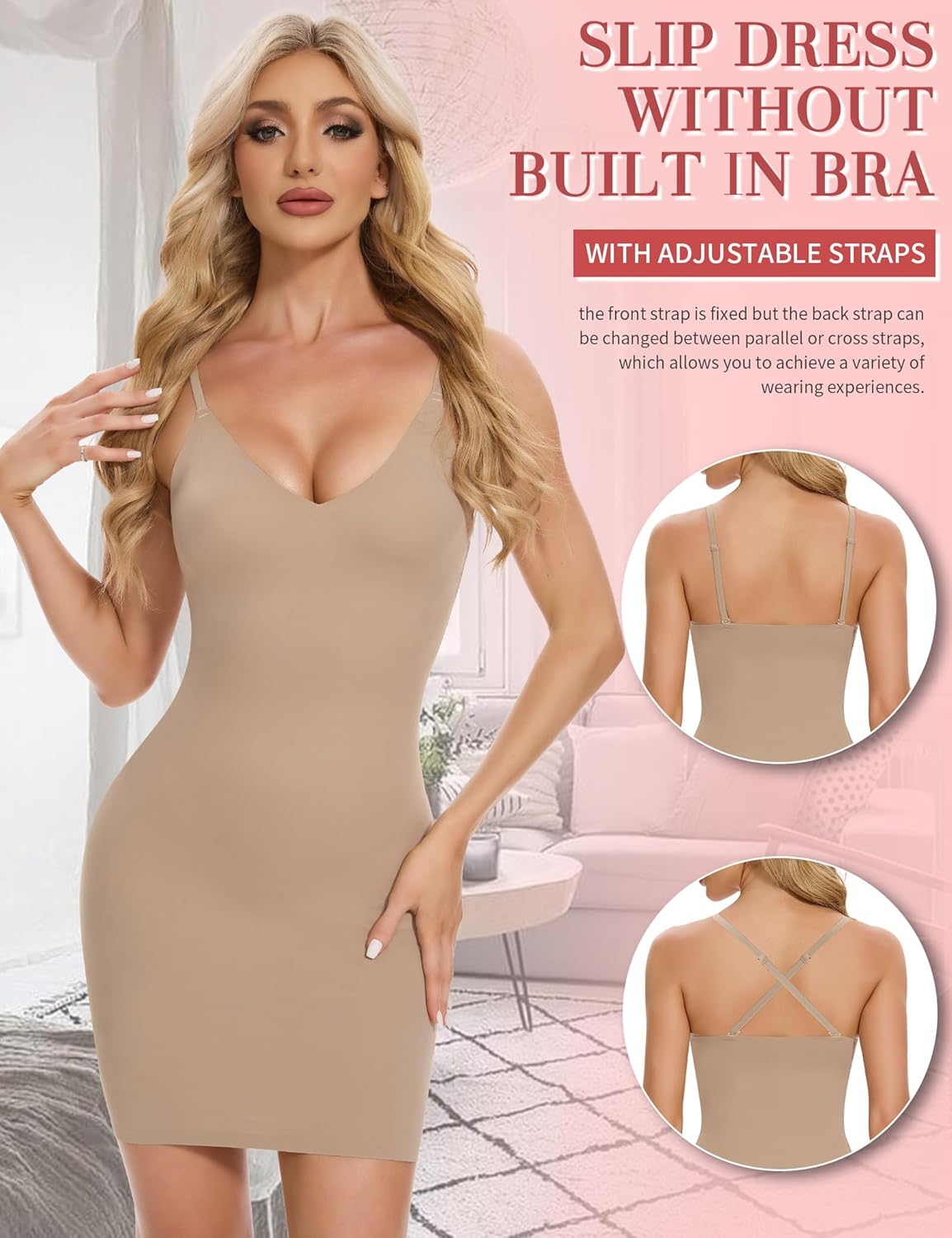 Alternative view of SLIMBELLE Shapewear Slips For Under Dress Deep V Neck Adjustable Strap Tummy Control Full Slip Seamless Shaper For Women