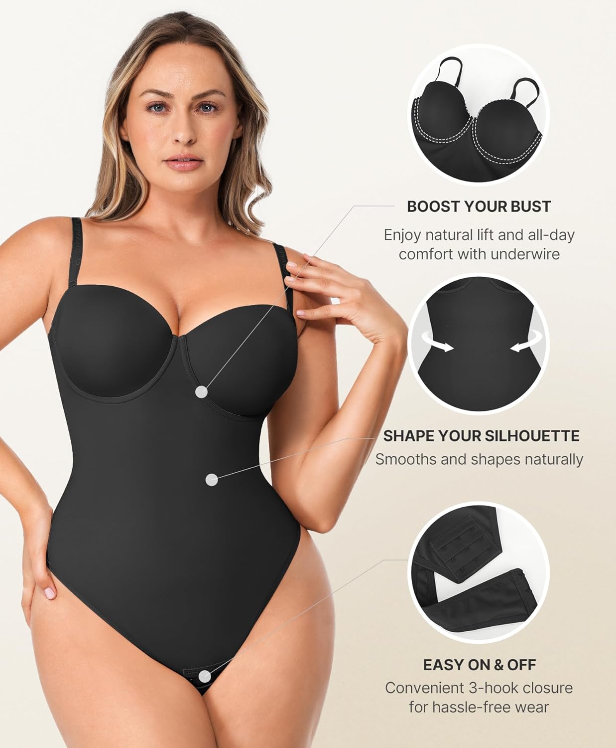 Alternative view of SHAPELLX Shapewear Bodysuit for Women Tummy Control Strapless Body Suit Faja Body Shaper Thong