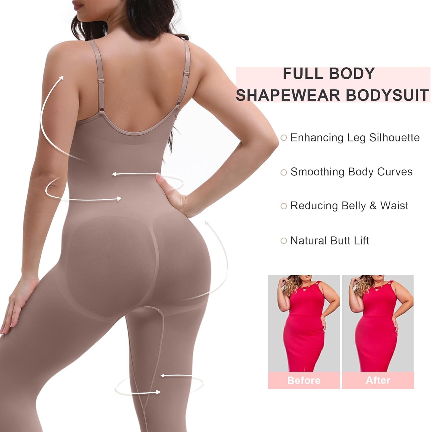SHAPERX Hourglass Leggings 360 Compression 2 Sizes Look Full Body Shaper Breathable No Roll Down