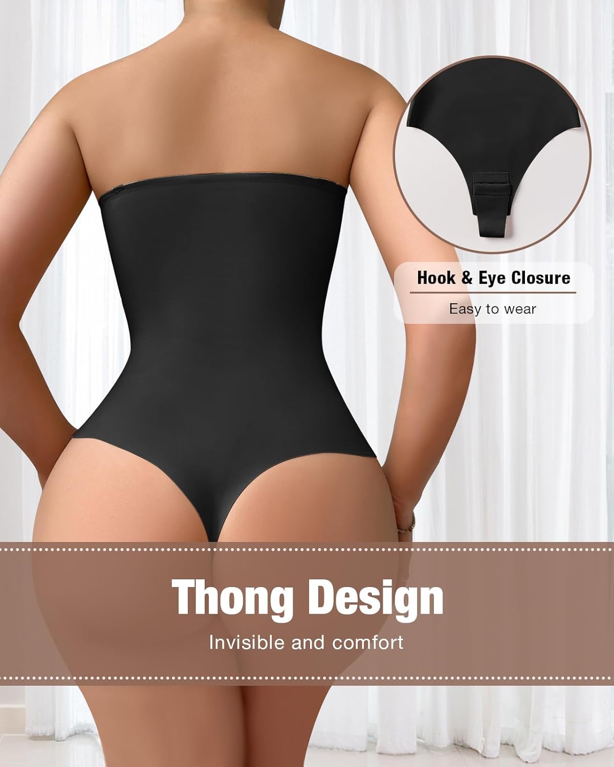 USEASY Shapewear Bodysuit Tummy Control Strapless Bra Shapewear for Women Strapless Faja Body Shaper Thong Light Shapewear