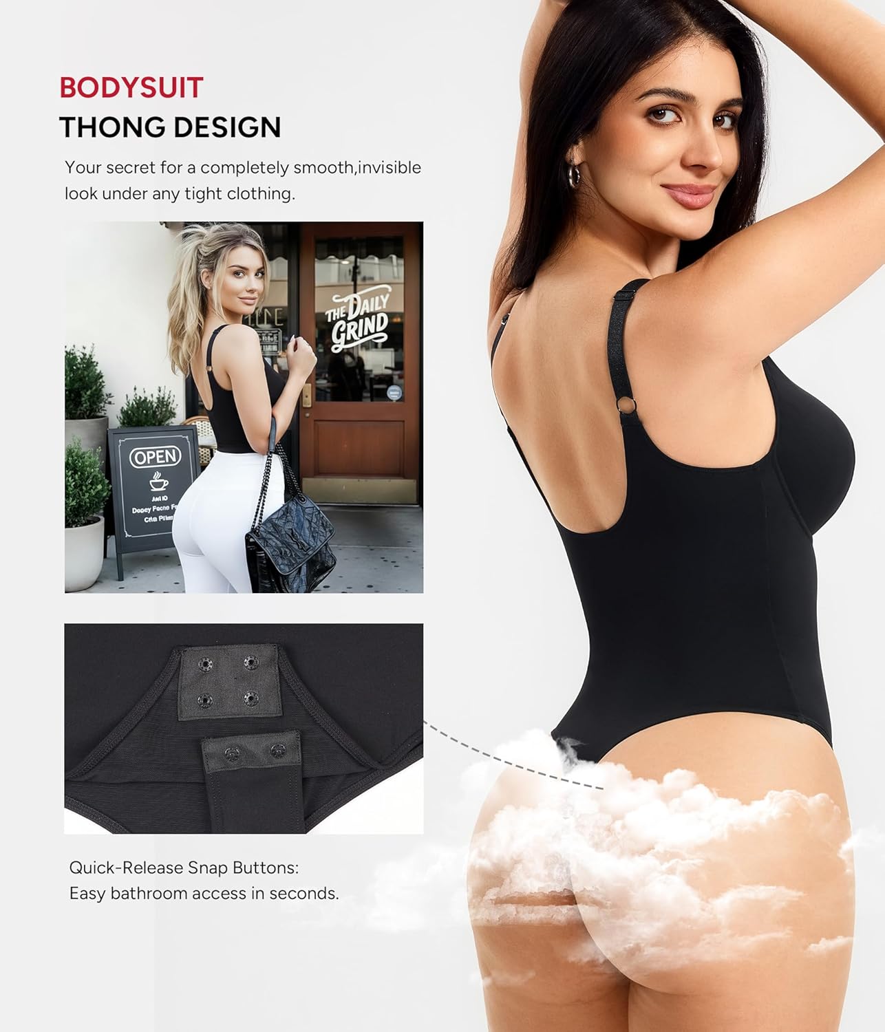 Alternative view of Nebility Shapewear Bodysuits for Women Tummy Control Body Shaper Deep V Neck Thong Body Suits