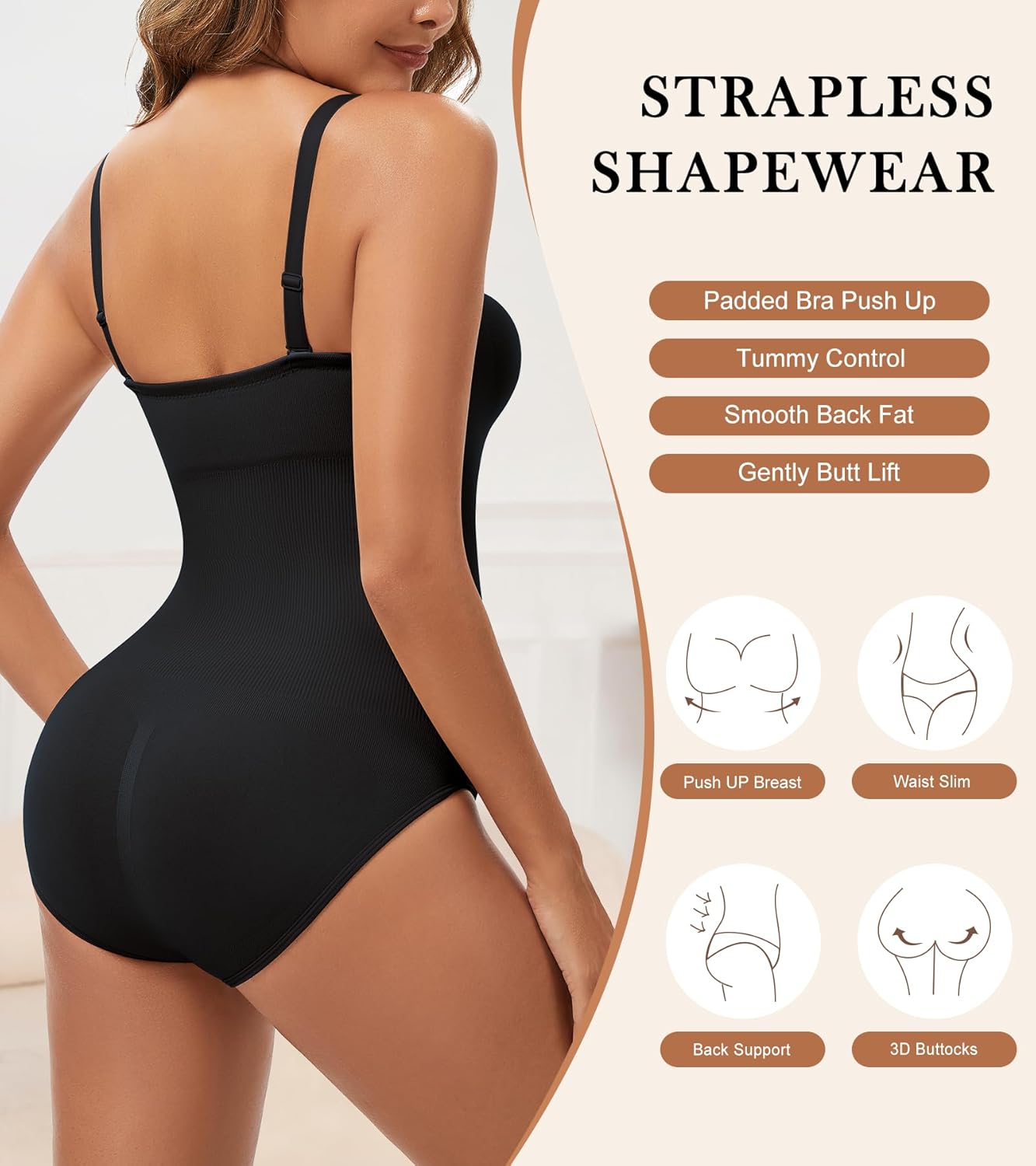 Miguofan Strapless Shapewear Bodysuit for Women With Built In Bra Seamless Tummy Control Tube Top Body Suit Body Shaper