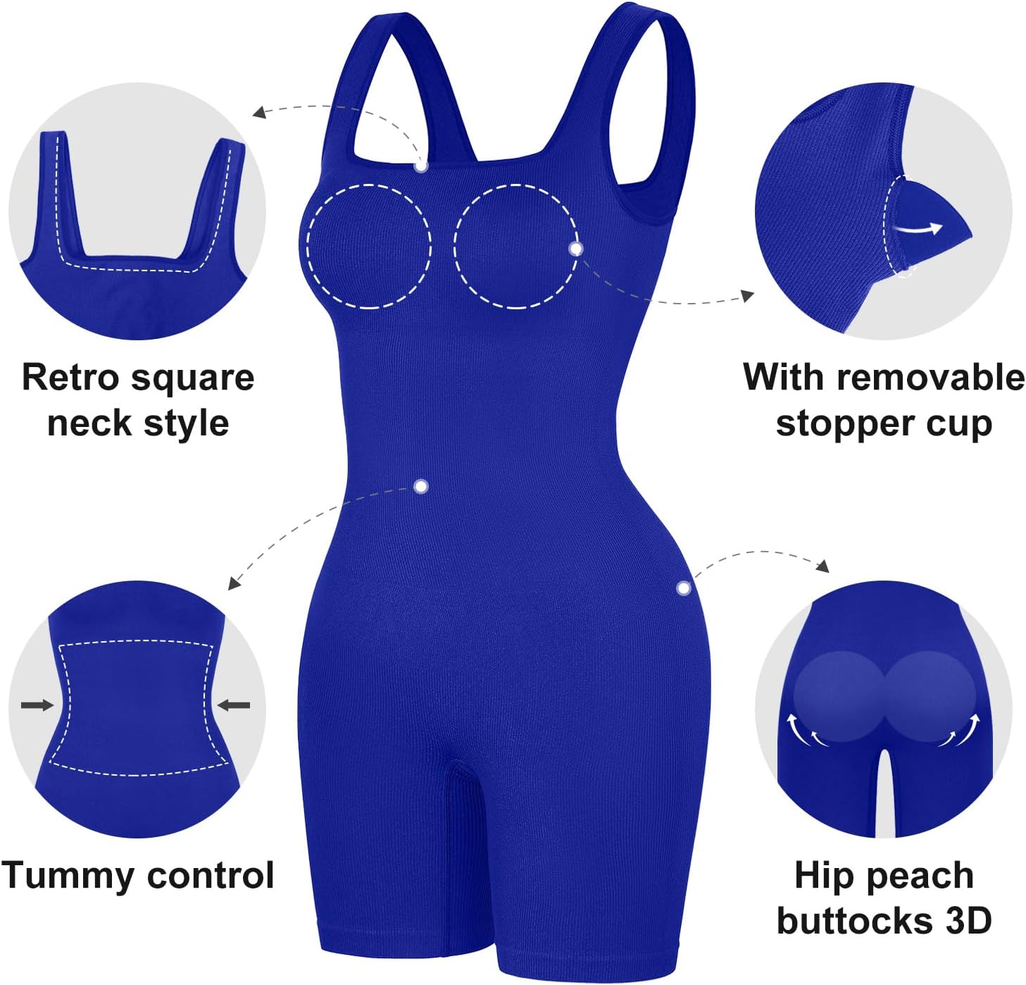 Alternative view of Popilush Shapewear Jumpsuits for Women Built-in Bra Square Neck Rompers Shorts Bodycon Bodysuits Summer Outfits