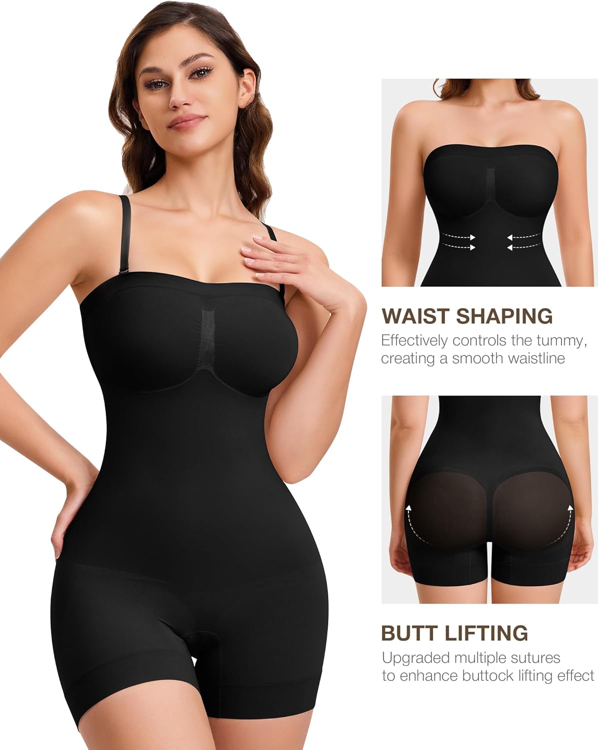 CtriLady Strapless Shapewear Bodysuit for Women Tummy Control Shapewear Seamless Full Body Shaper with Removable Straps