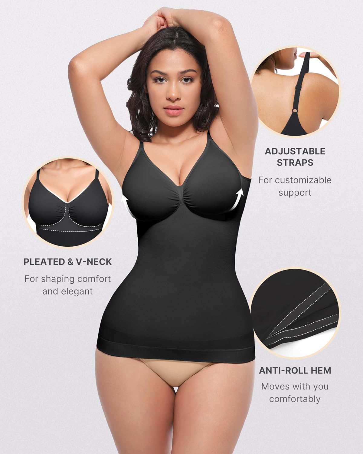 SHAPELLX Womens Tank Top Shapewear Tummy Control Slimming Camisole Tops for Women Seamless Cami Body Shaper V Neck